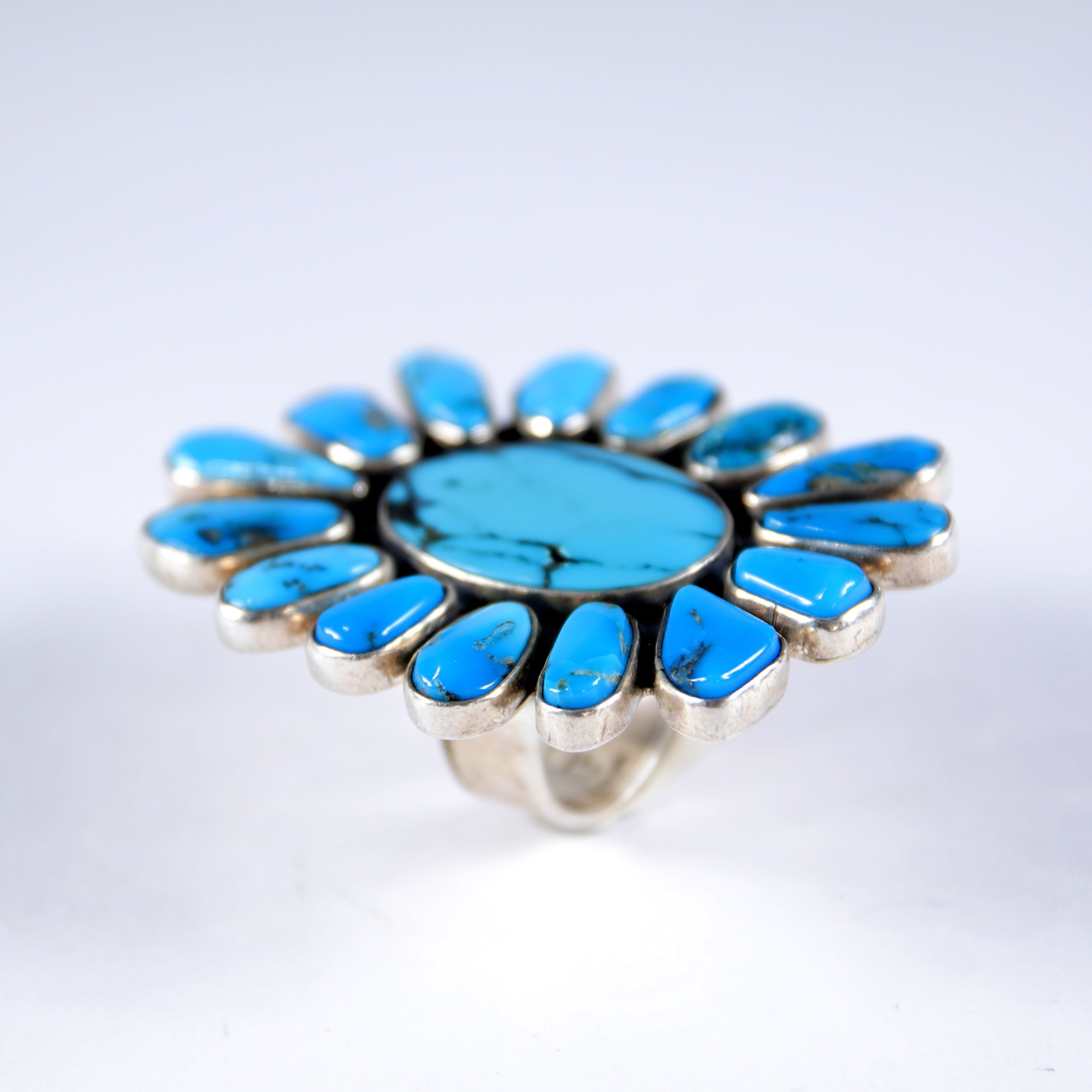 Robin's Egg Blue Sleeping Beauty Turquoise Flower Ring-Impressive and Bold