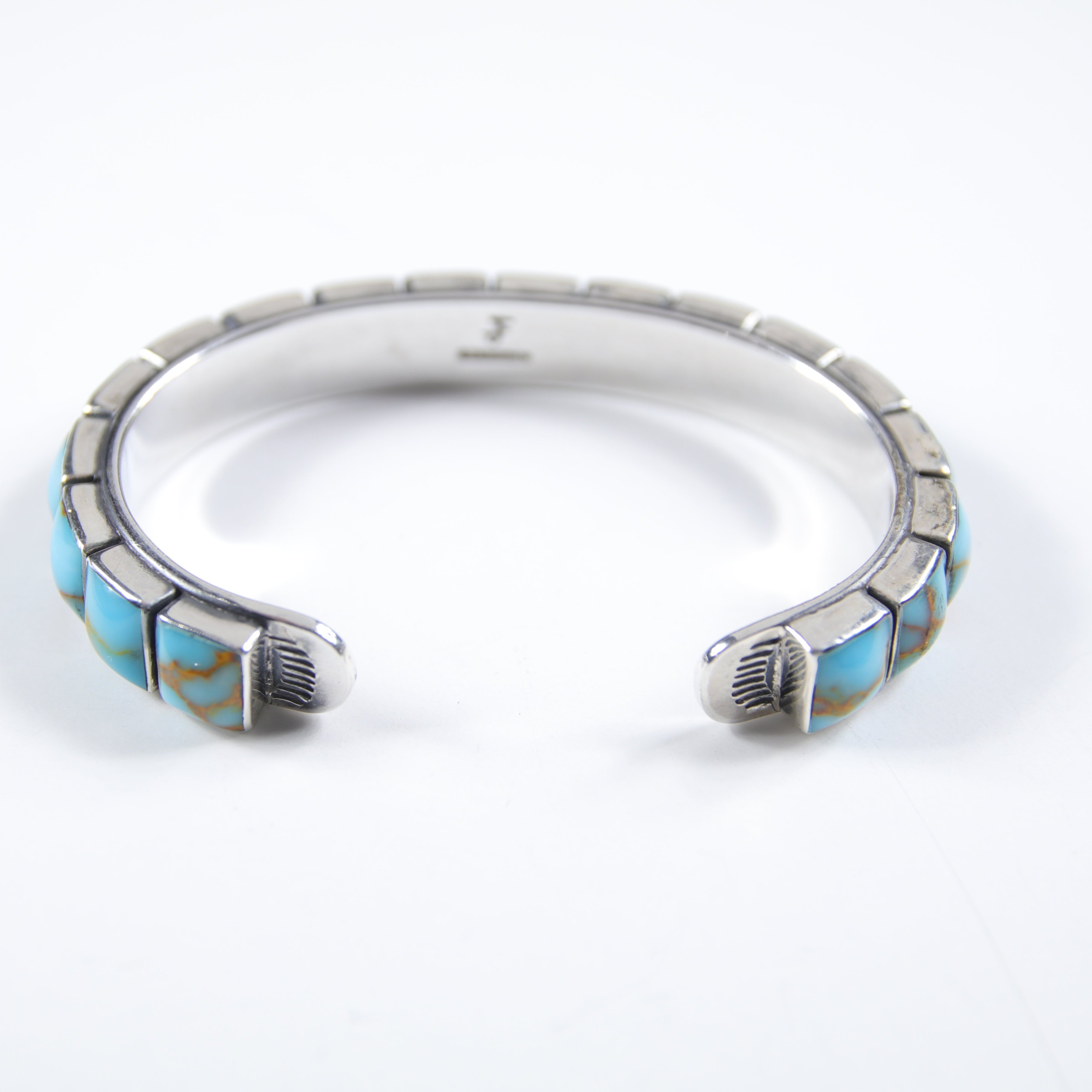 Small/Medium Kingman Turquoise with Brown Matrix 1-Row Cuff Bracelet-Decorative Stamping