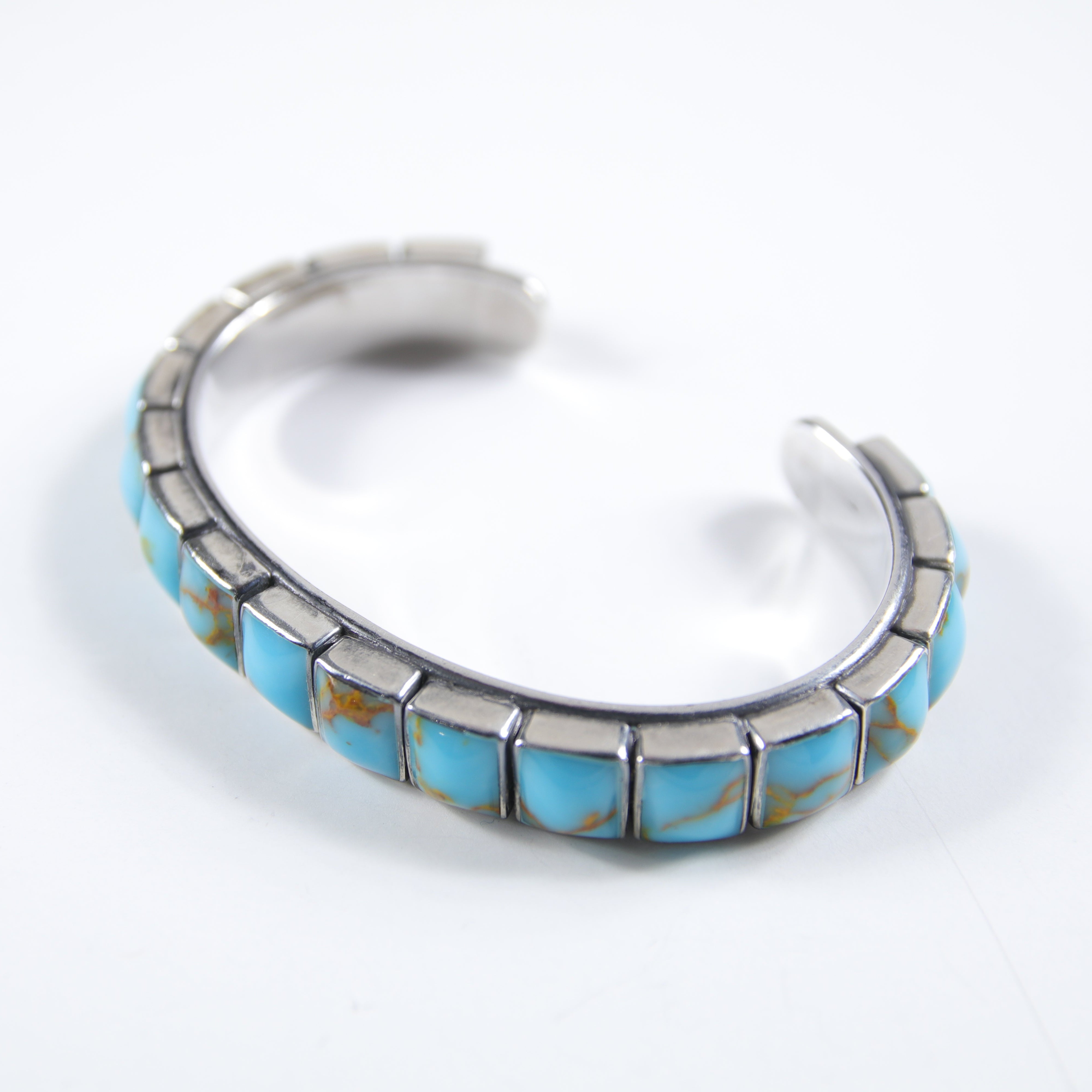 Small/Medium Kingman Turquoise with Brown Matrix 1-Row Cuff Bracelet-Decorative Stamping