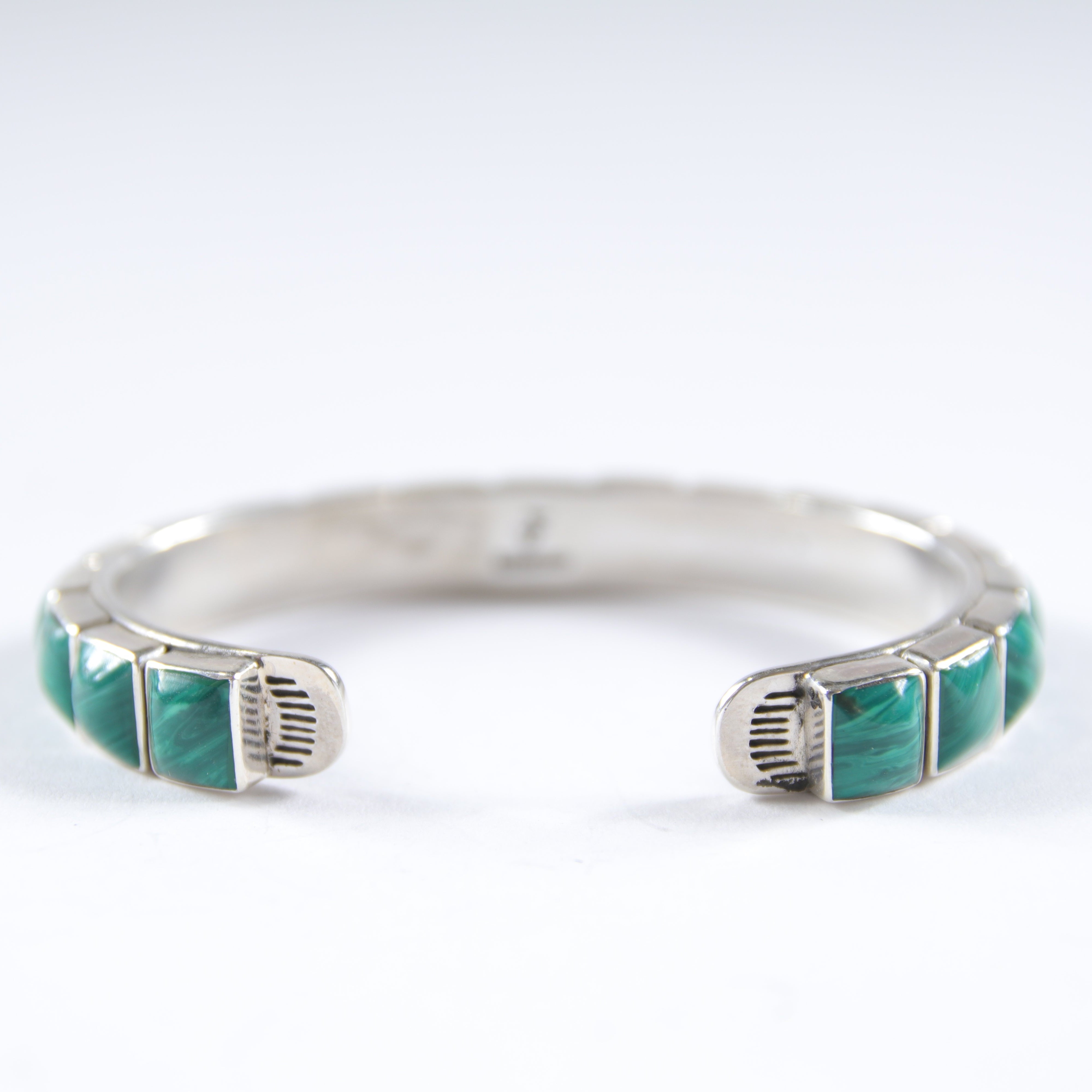 Small Green Malachite 1-Row Cuff Bracelet-Decorative stamping