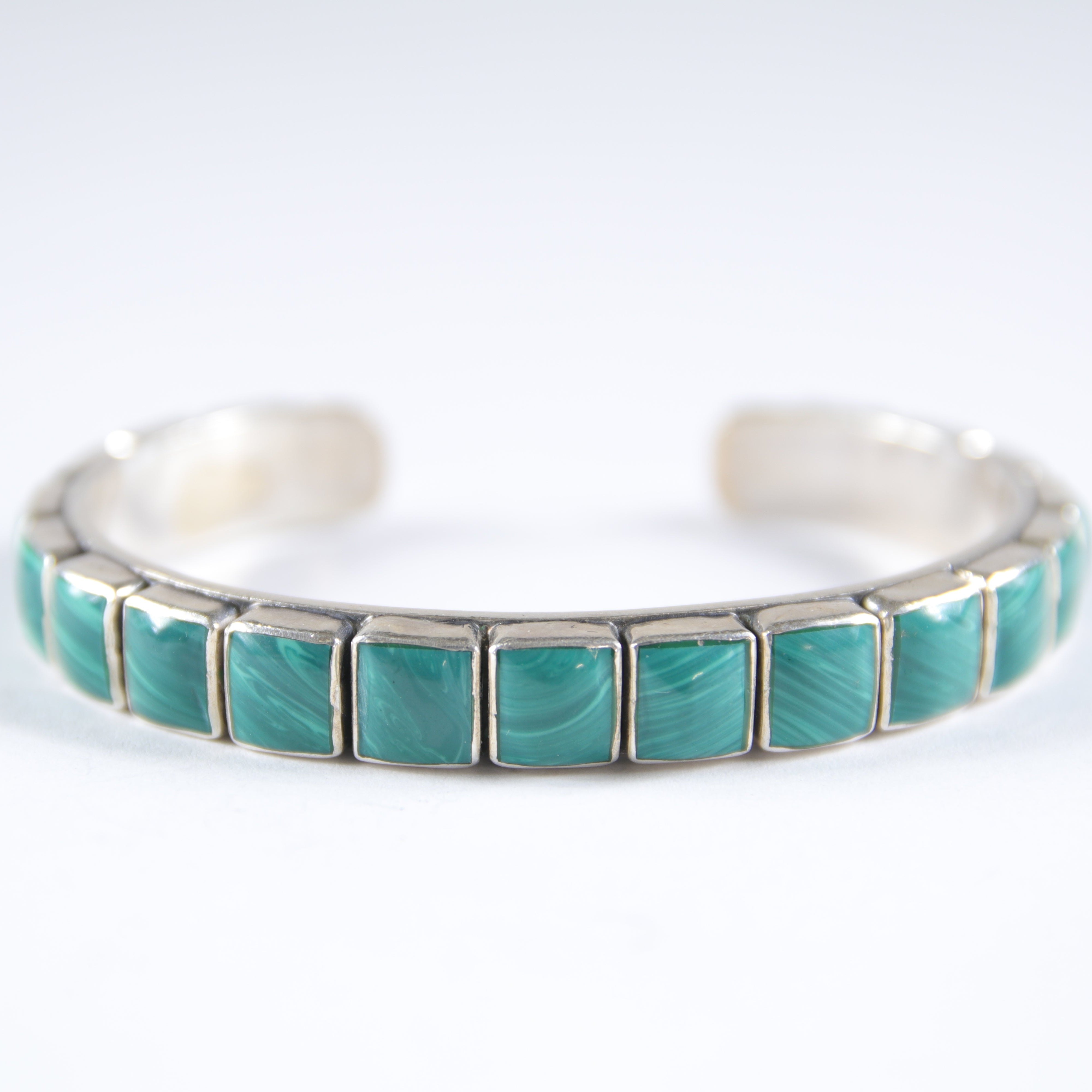 Small/Medium Malachite 1-Row Cuff Bracelet / Decorative Stamping