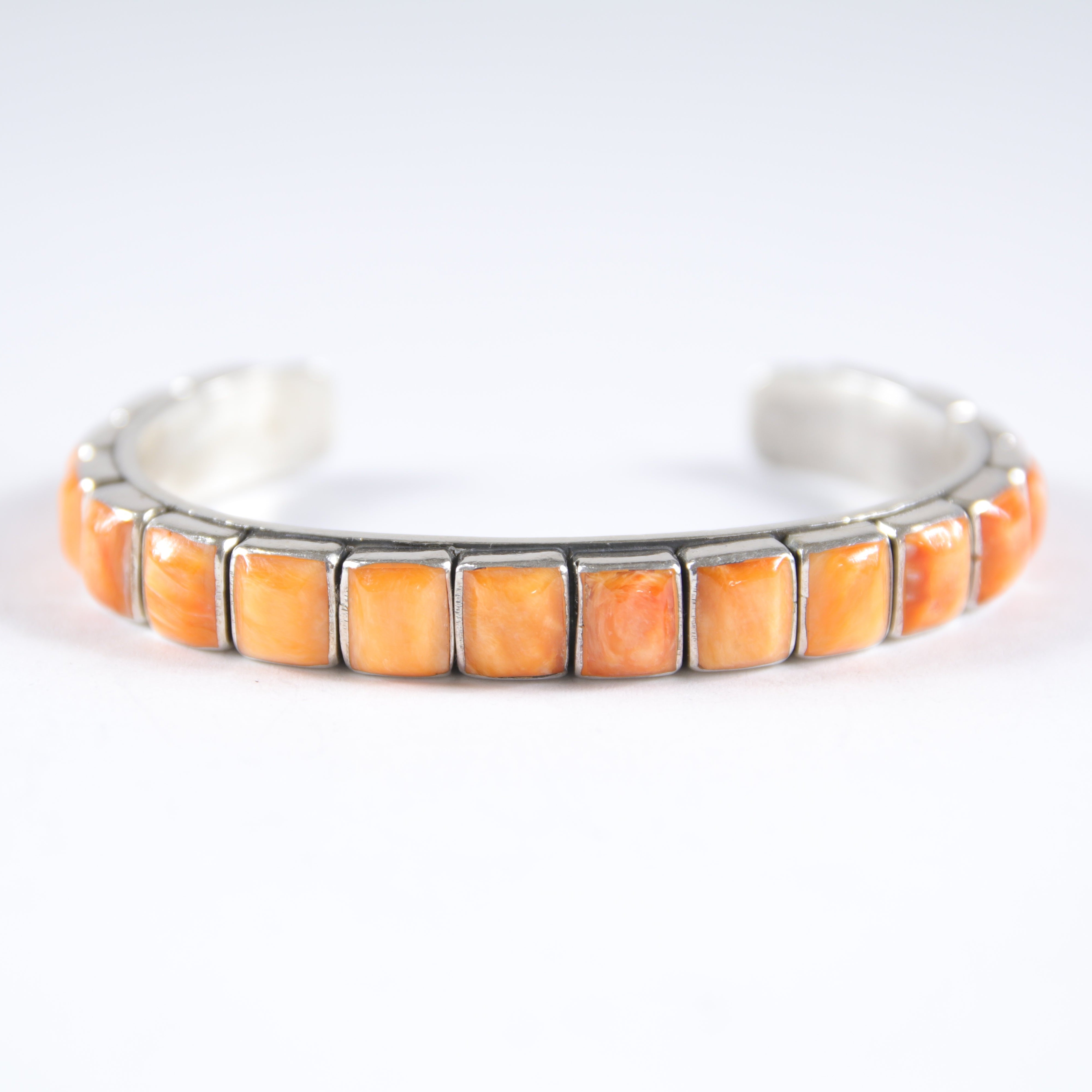 Small Orange Spiny Oyster Shell 1- Row Cuff Bracelet / Decorative stamping