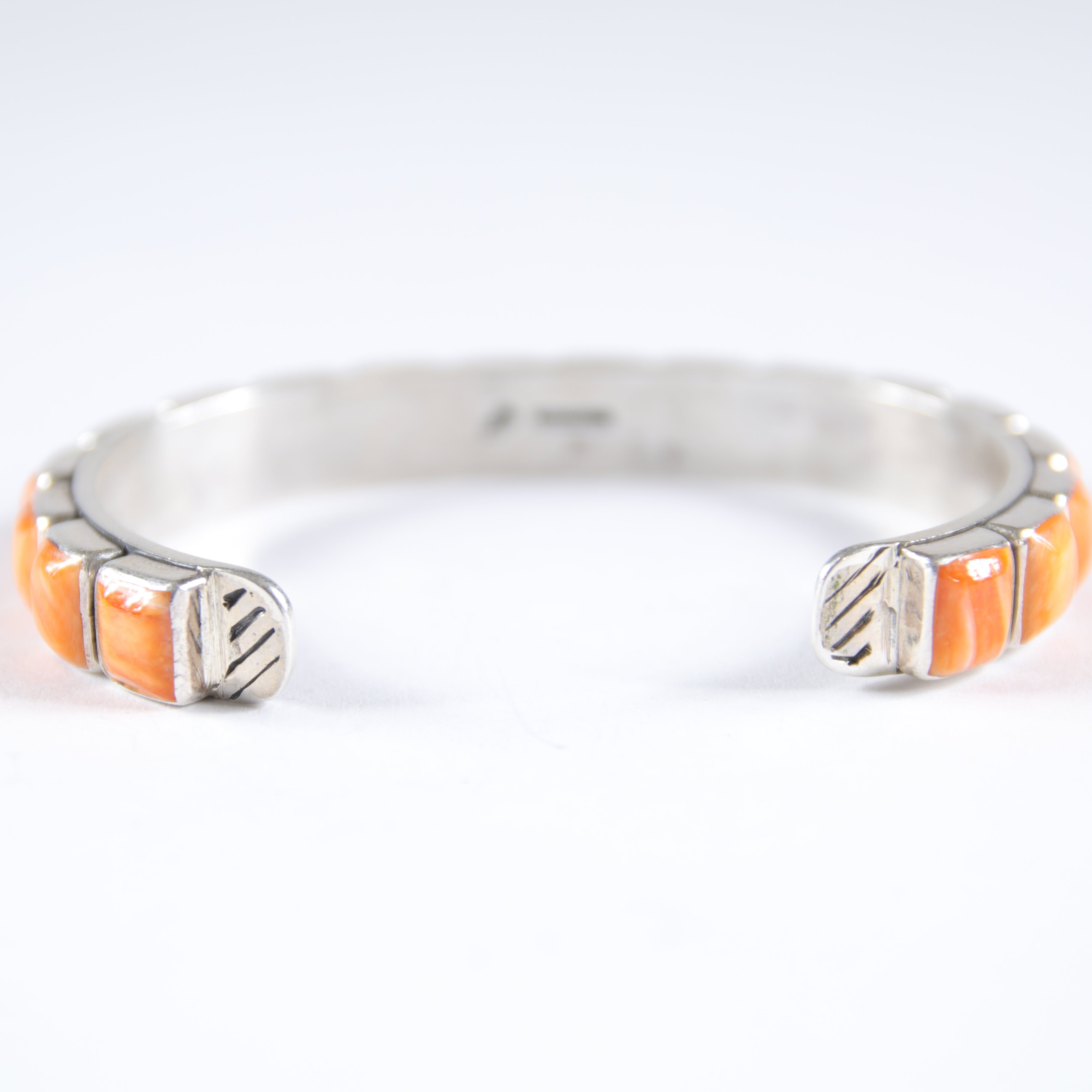 Small Orange Spiny Oyster Shell 1- Row Cuff Bracelet / Decorative stamping