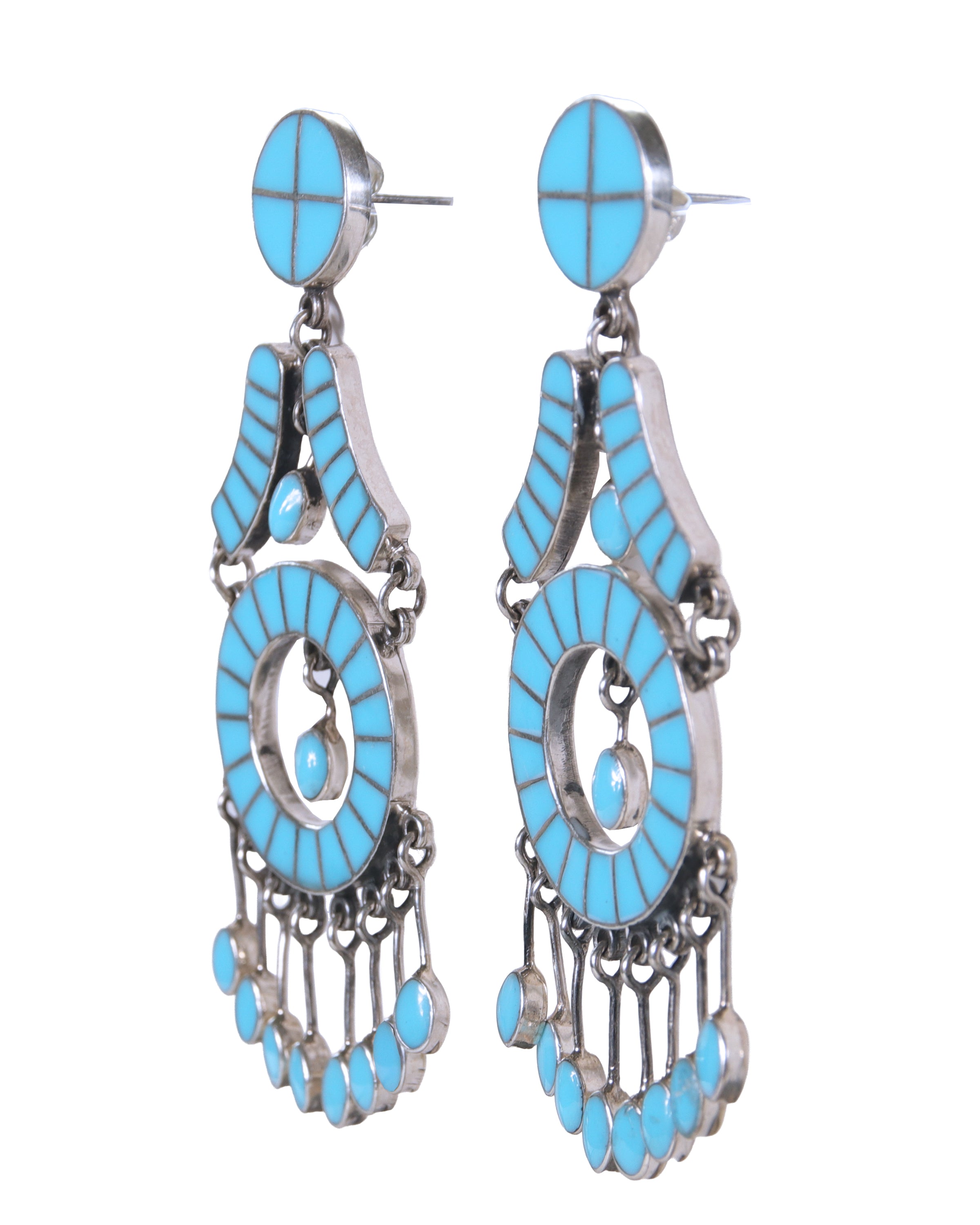 Dream Catcher Turquoise Inlay Dangle Earrings