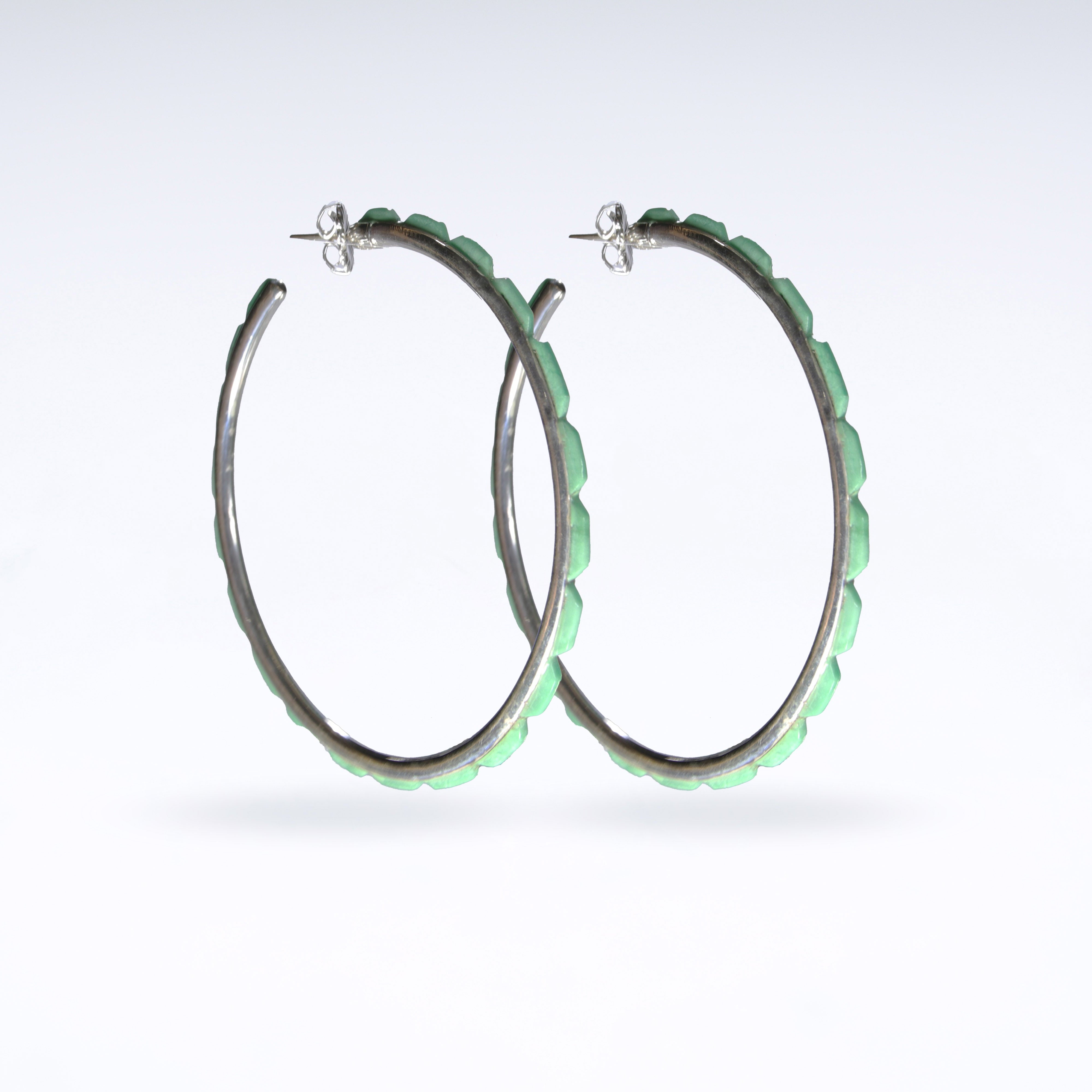 Cobbled, Mint Green Turquoise Hoop Earrings-Large