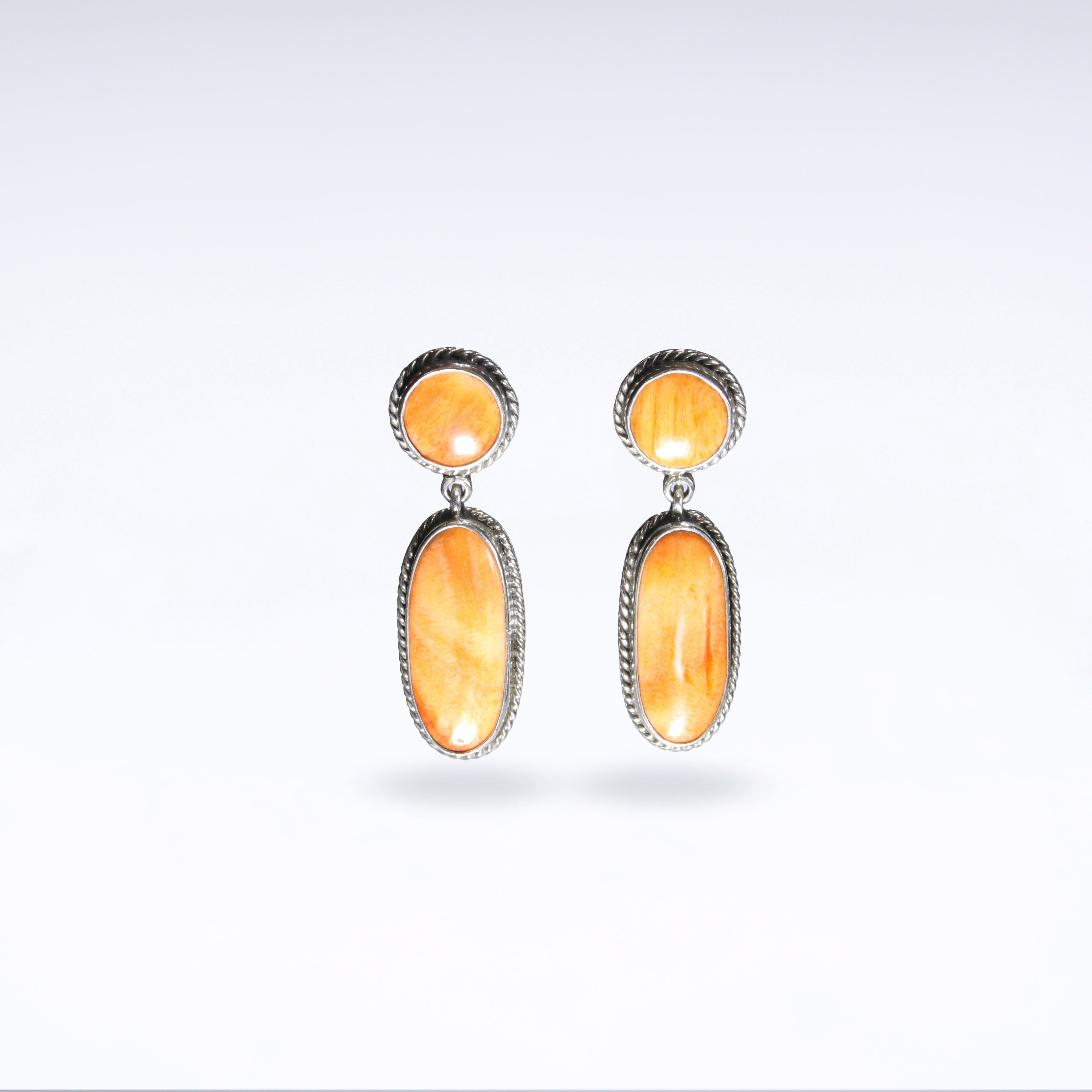 2-Stone Dangles, Rich-Orange Spiny Oyster Shell Earrings
