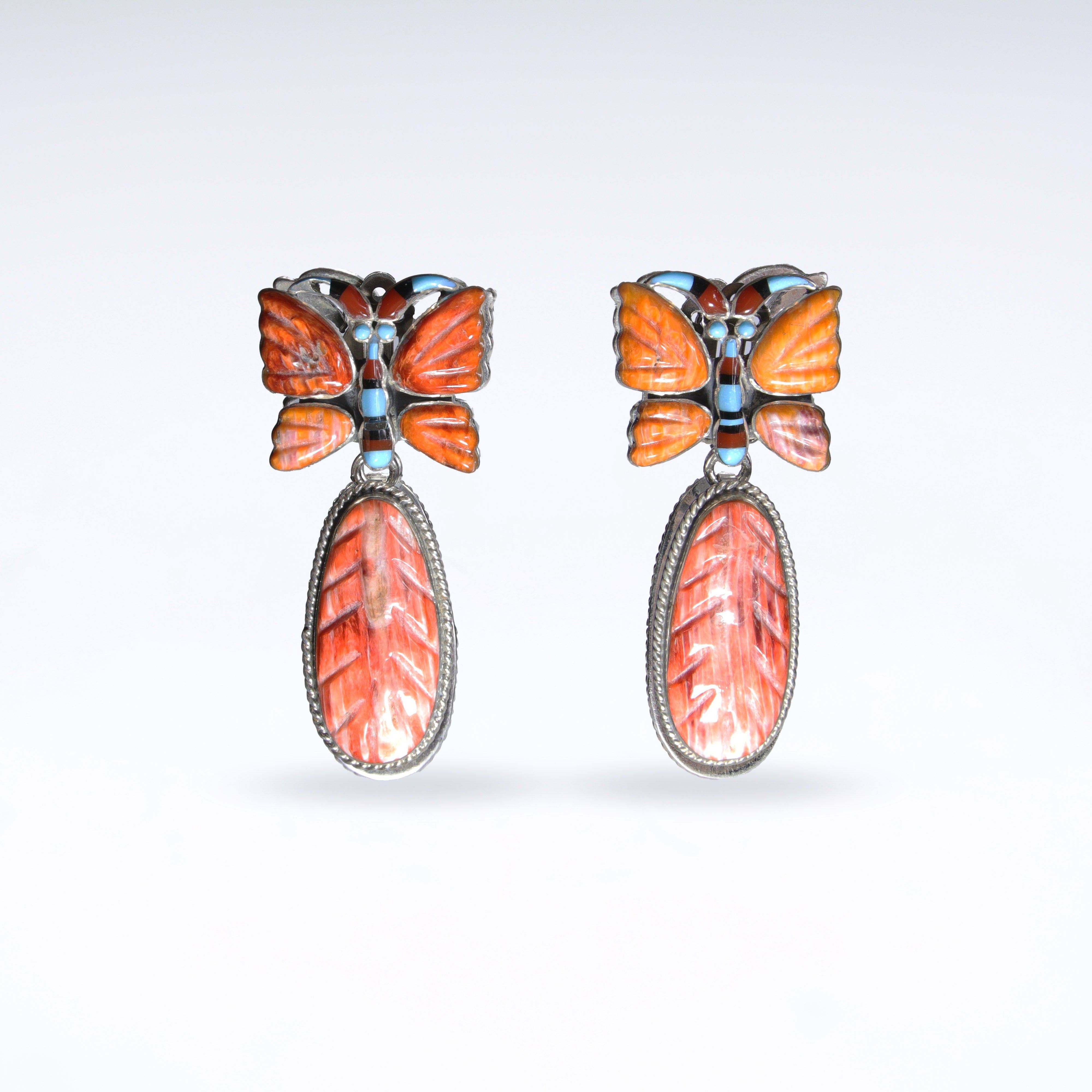 Spiny Oyster Shell + Turquoise Butterfly Earrings with Clips