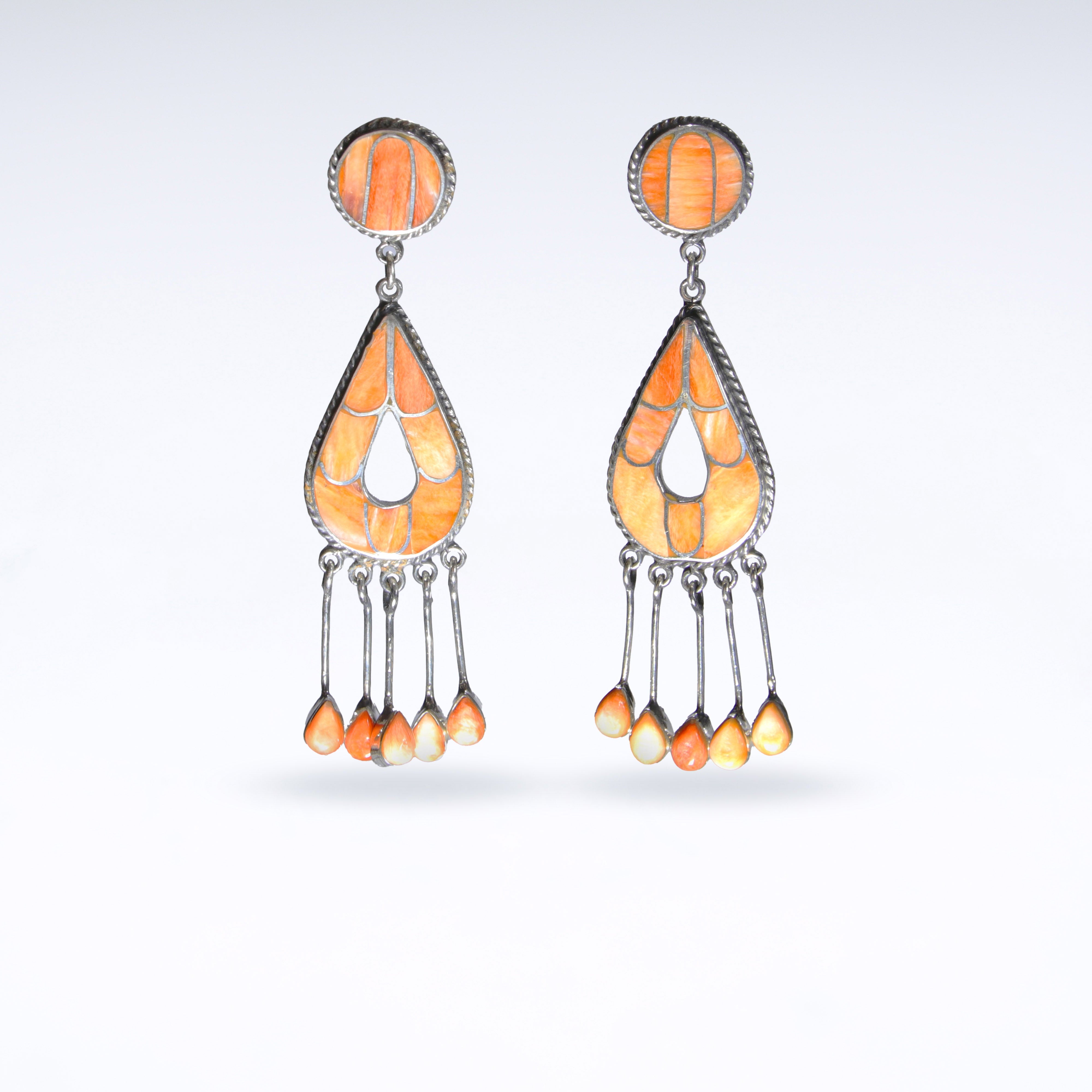 Spiny Orange Oyster Shell Inlay Earrings with Dangles