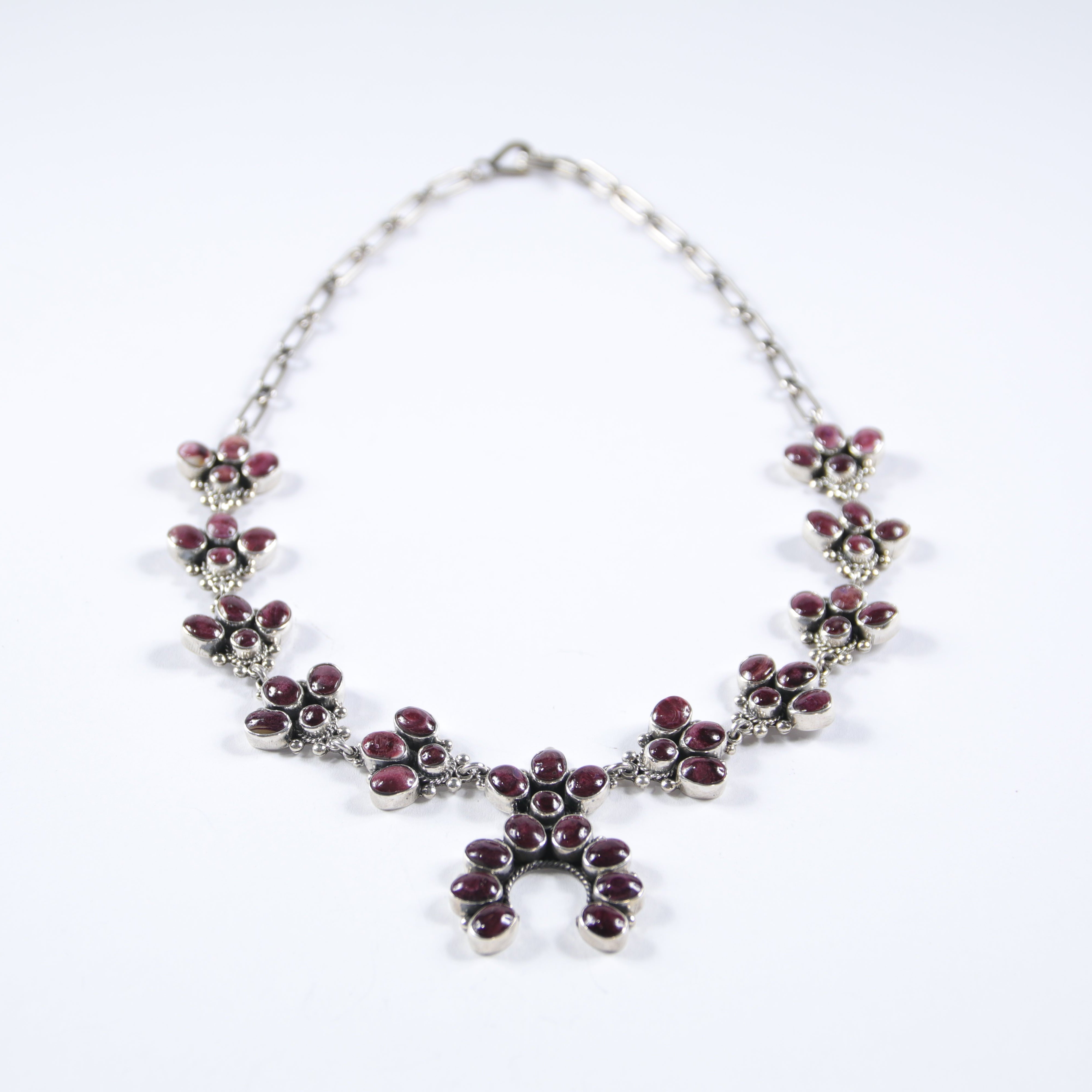 Purple Spiny Oyster Shell Mini Squash Blossom Necklace