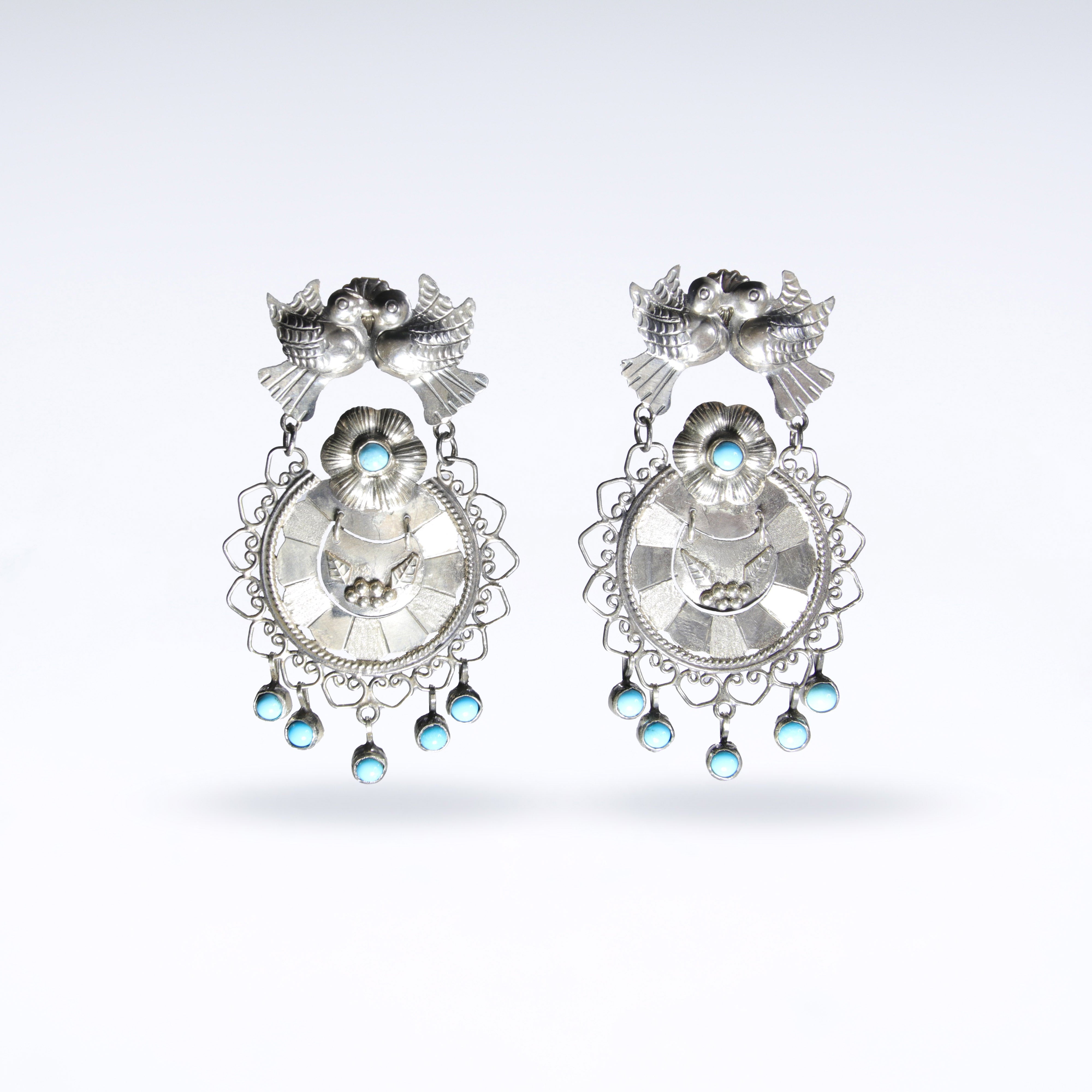 Doves with Flowers Earrings with Dangles