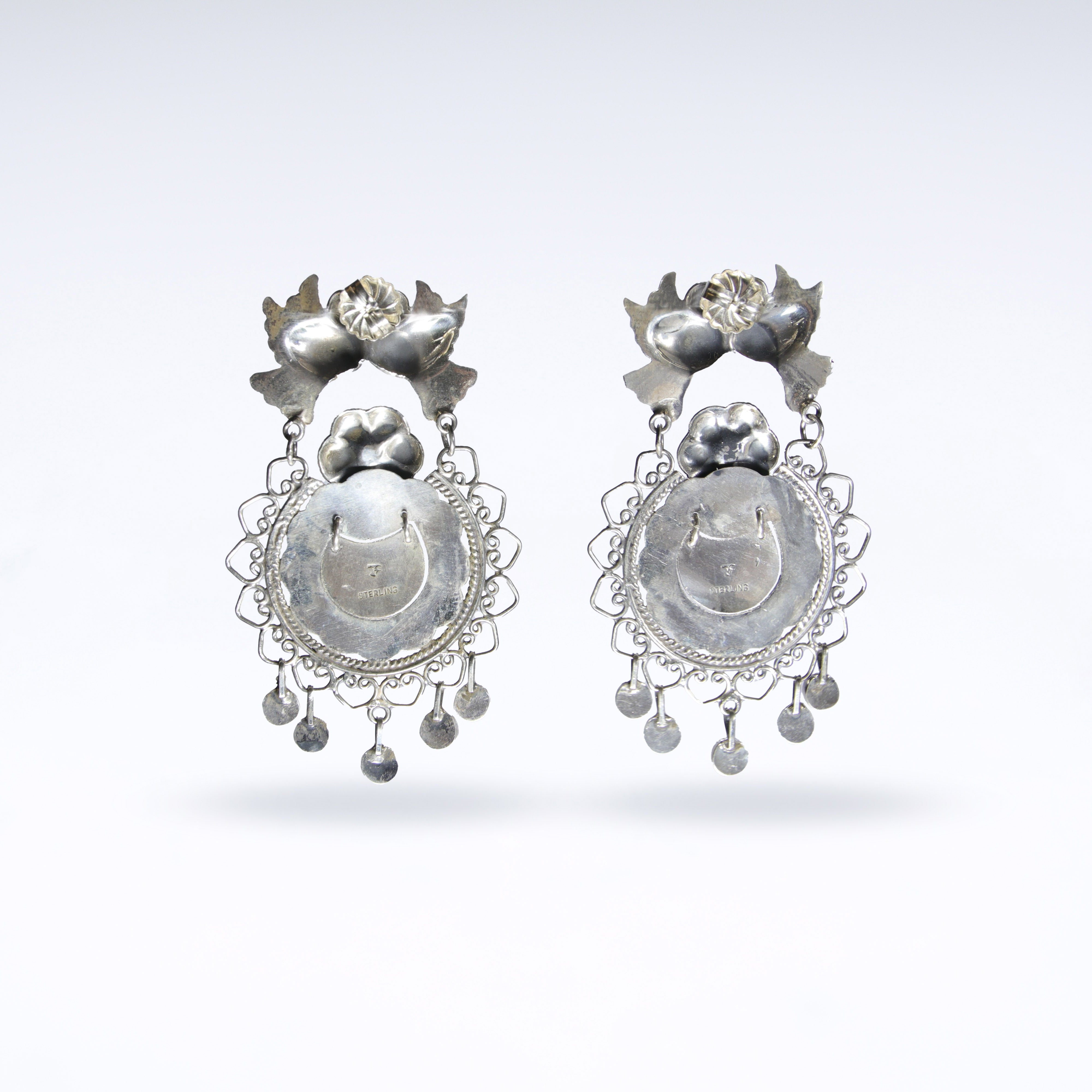Doves with Flowers Earrings with Dangles