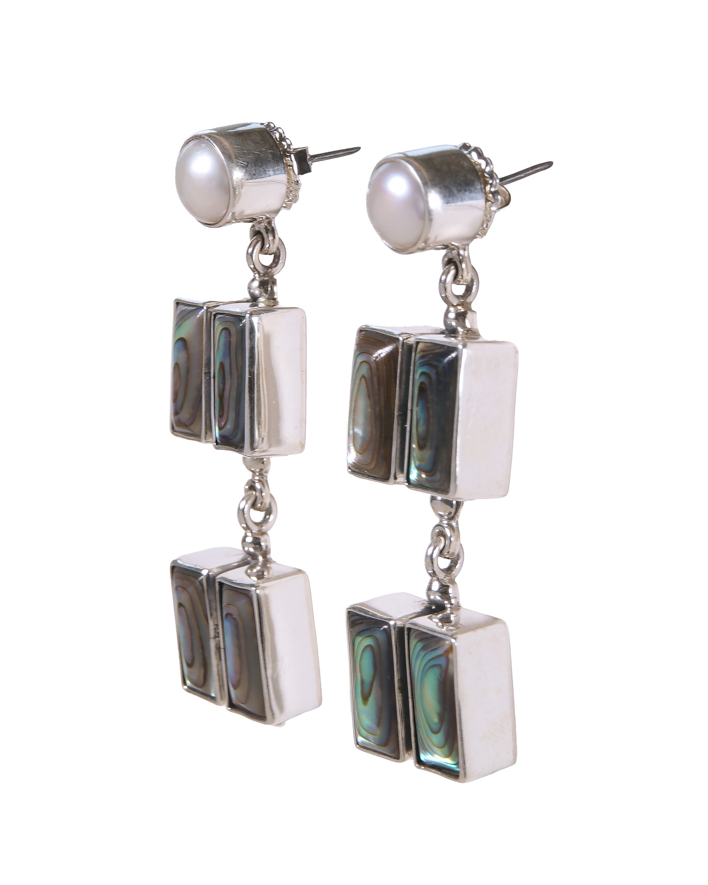 Fresh water Pearl and Abalone Dangle Earrings