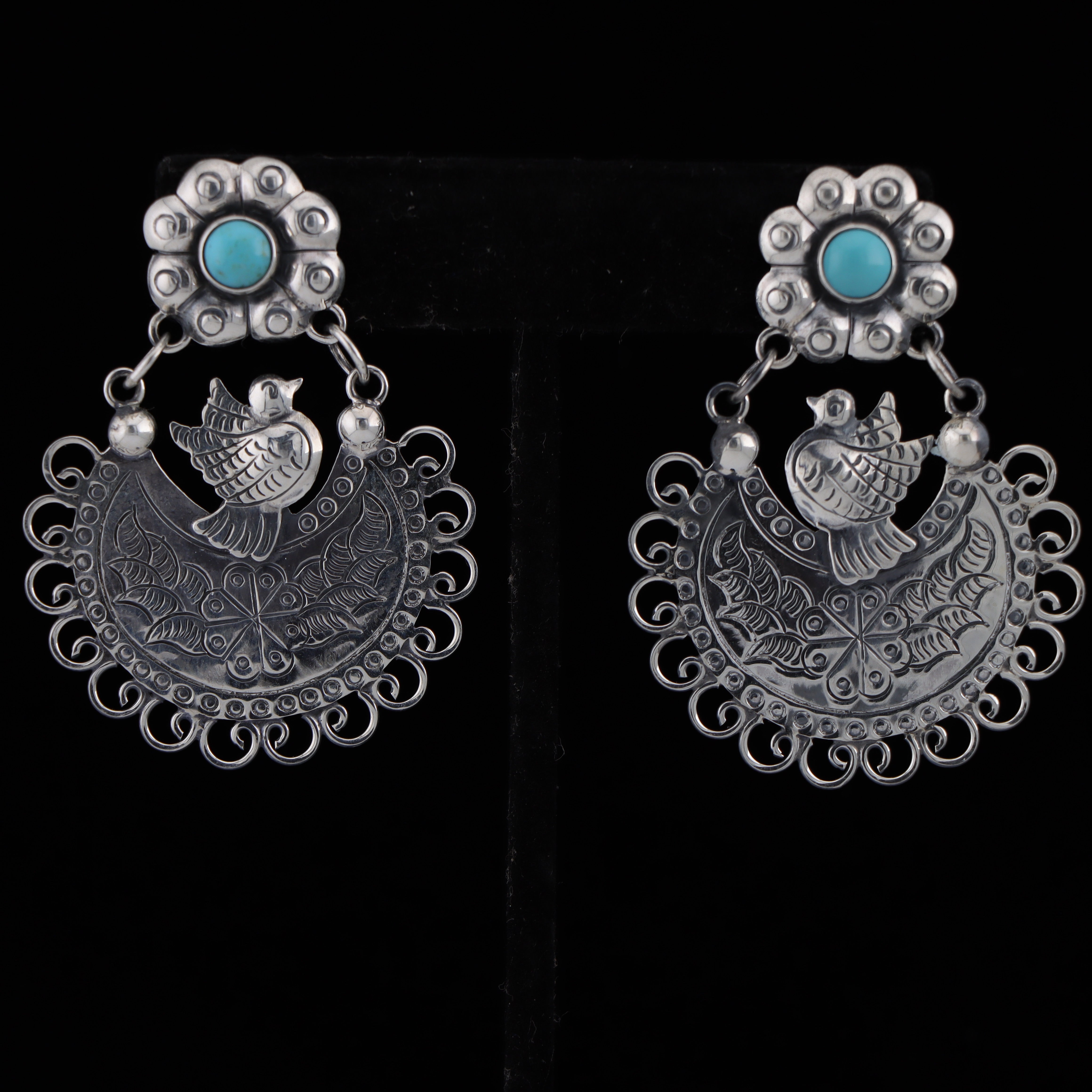 Doves and Flowers with Turquoise Earrings