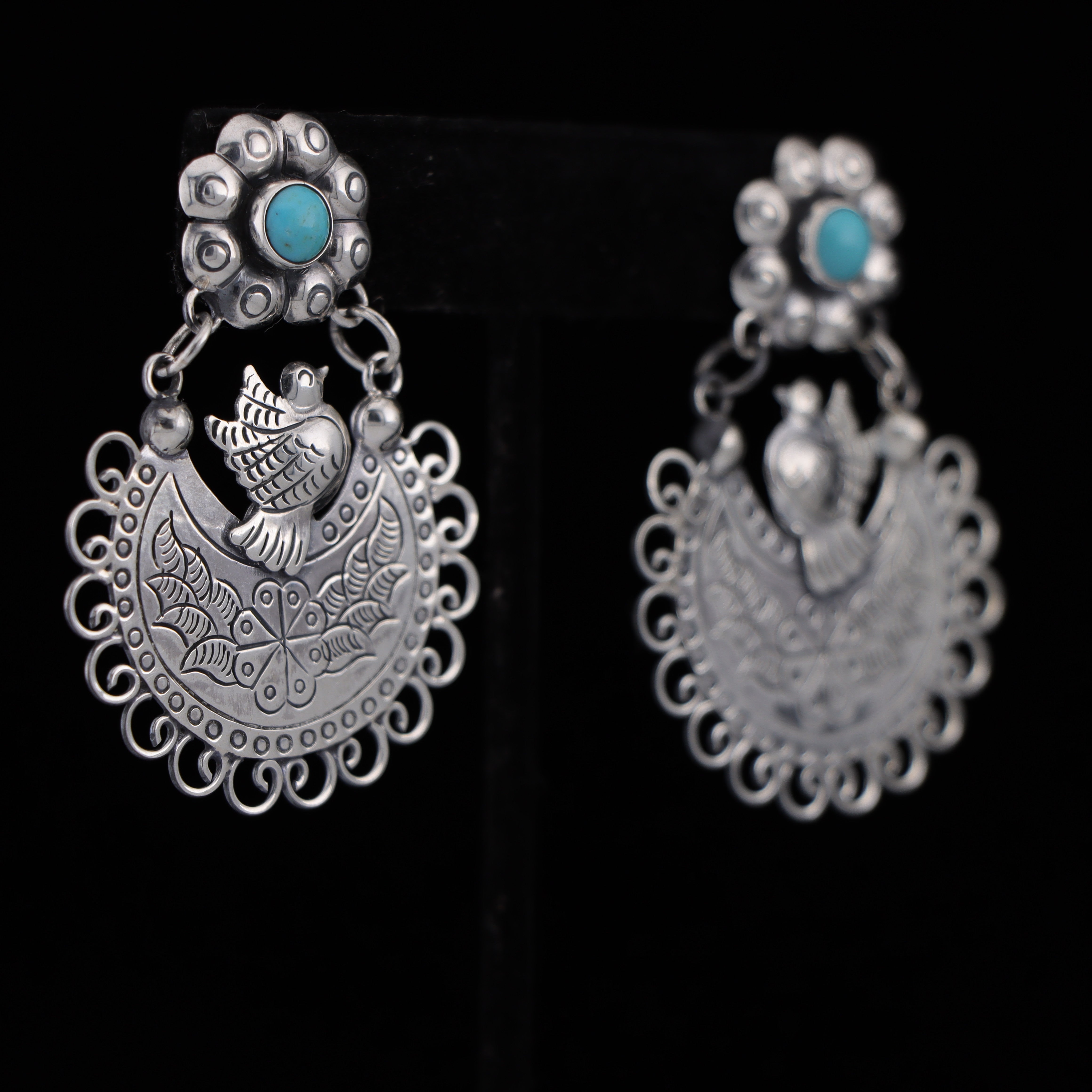 Doves and Flowers with Turquoise Earrings