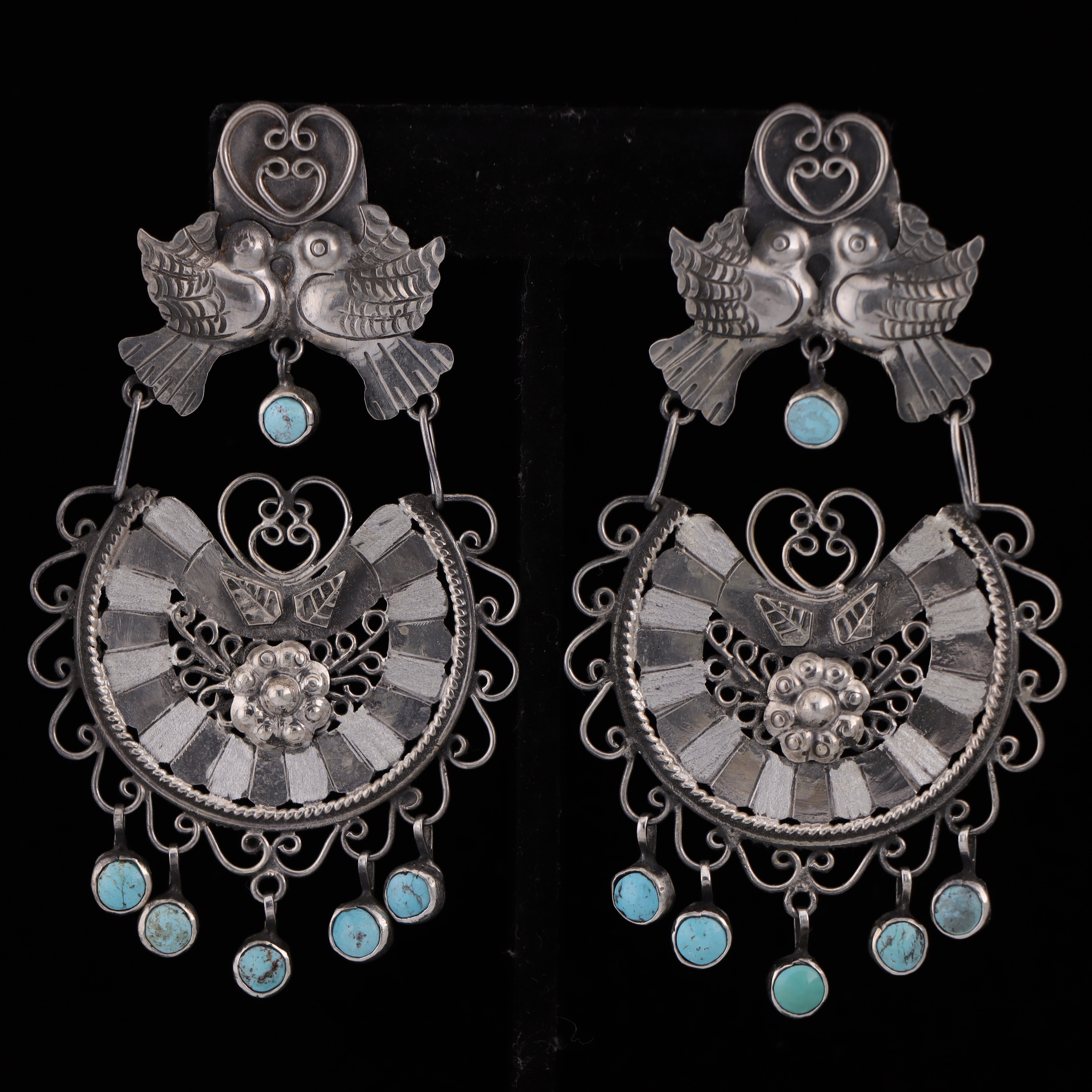 Kissing Doves with Turquoise Dangle Earrings