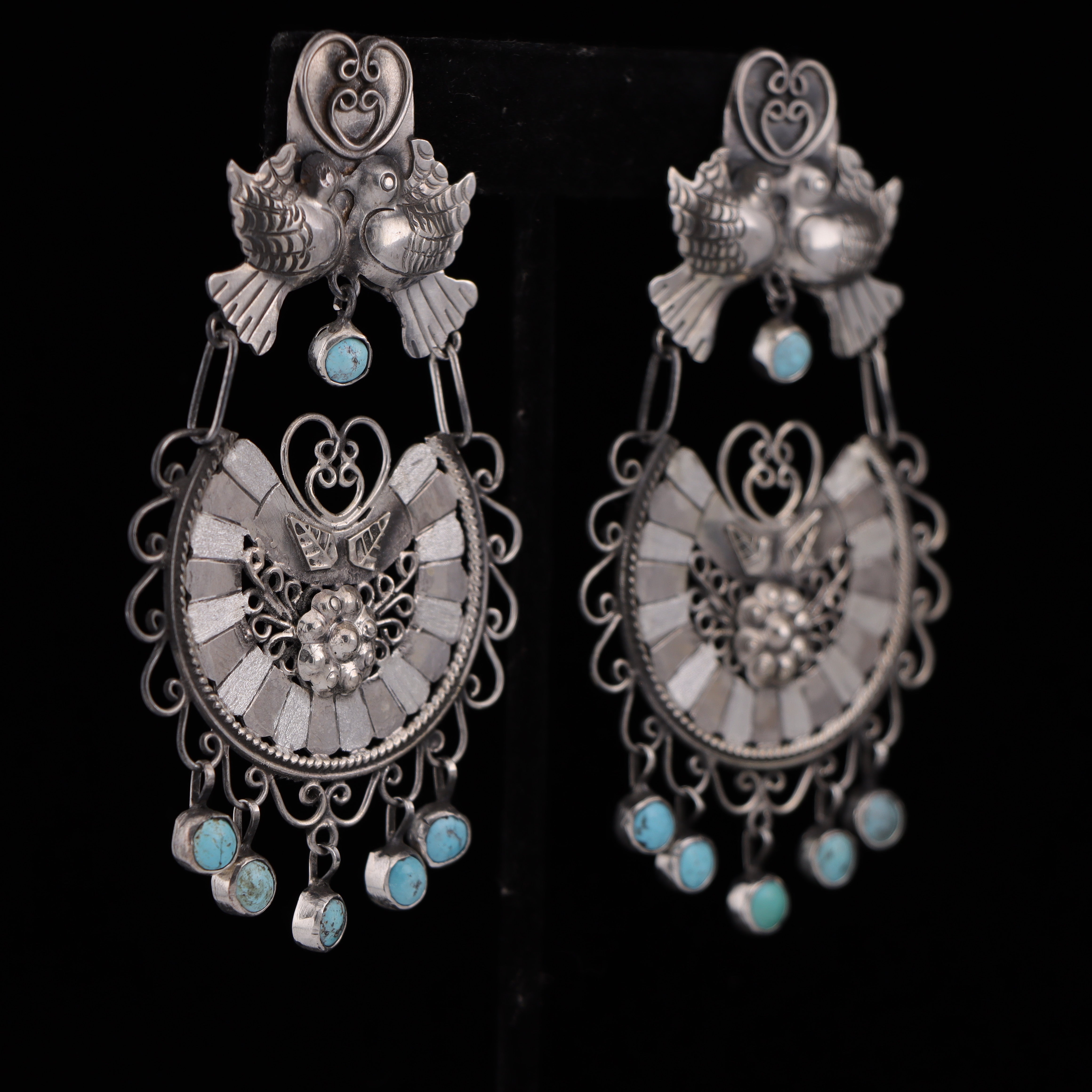 Kissing Doves with Turquoise Dangle Earrings