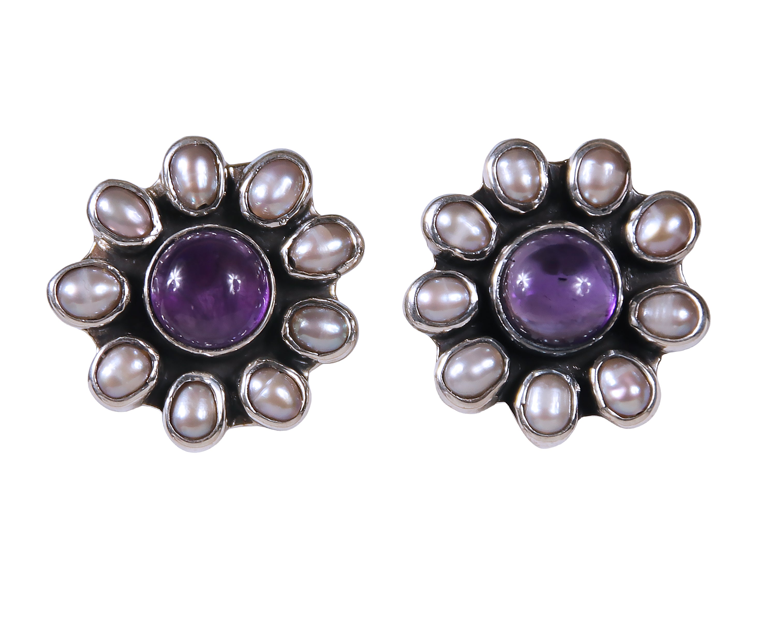 Classic Amethyst and Pearl Cluster Earrings