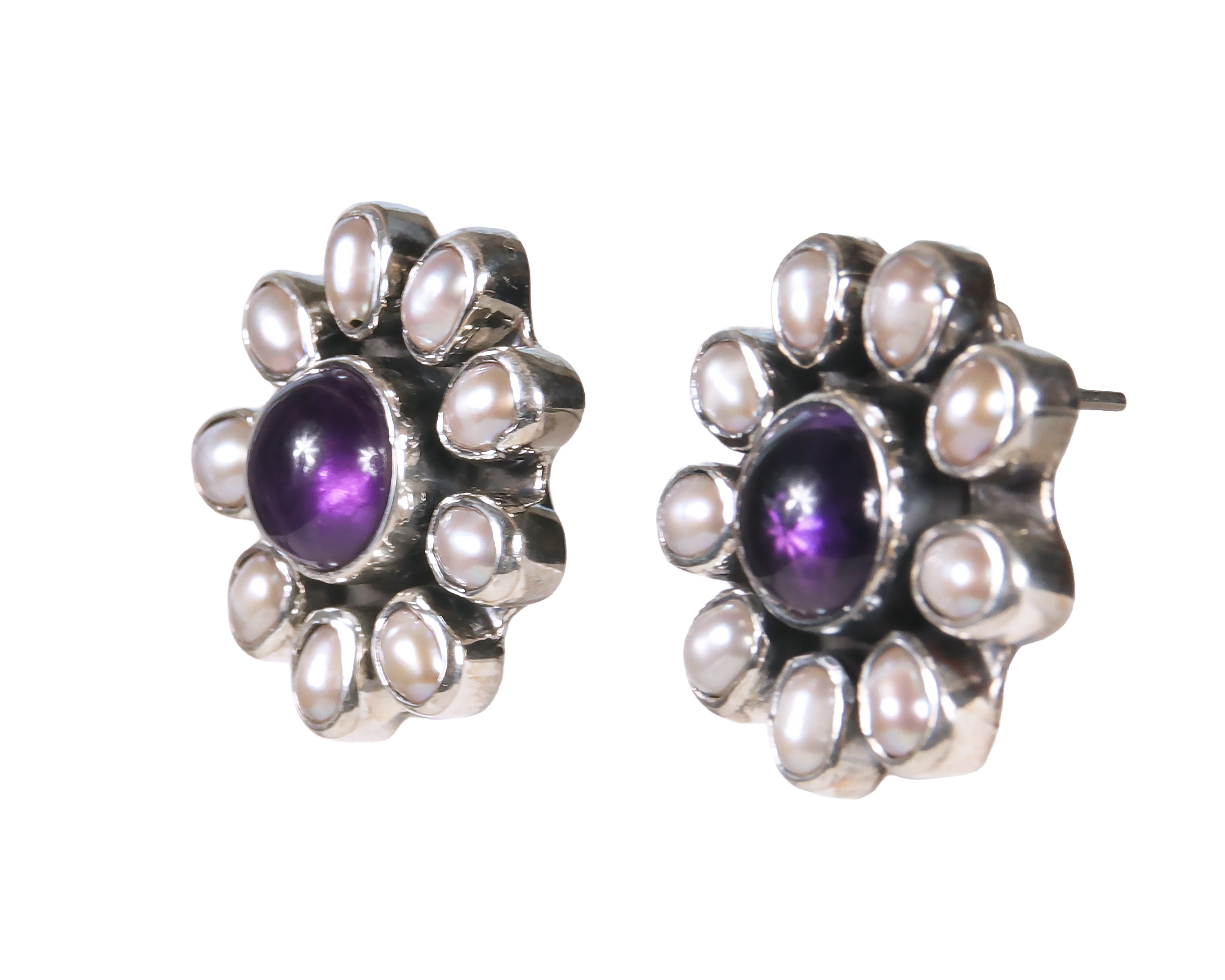 Classic Amethyst and Pearl Cluster Earrings