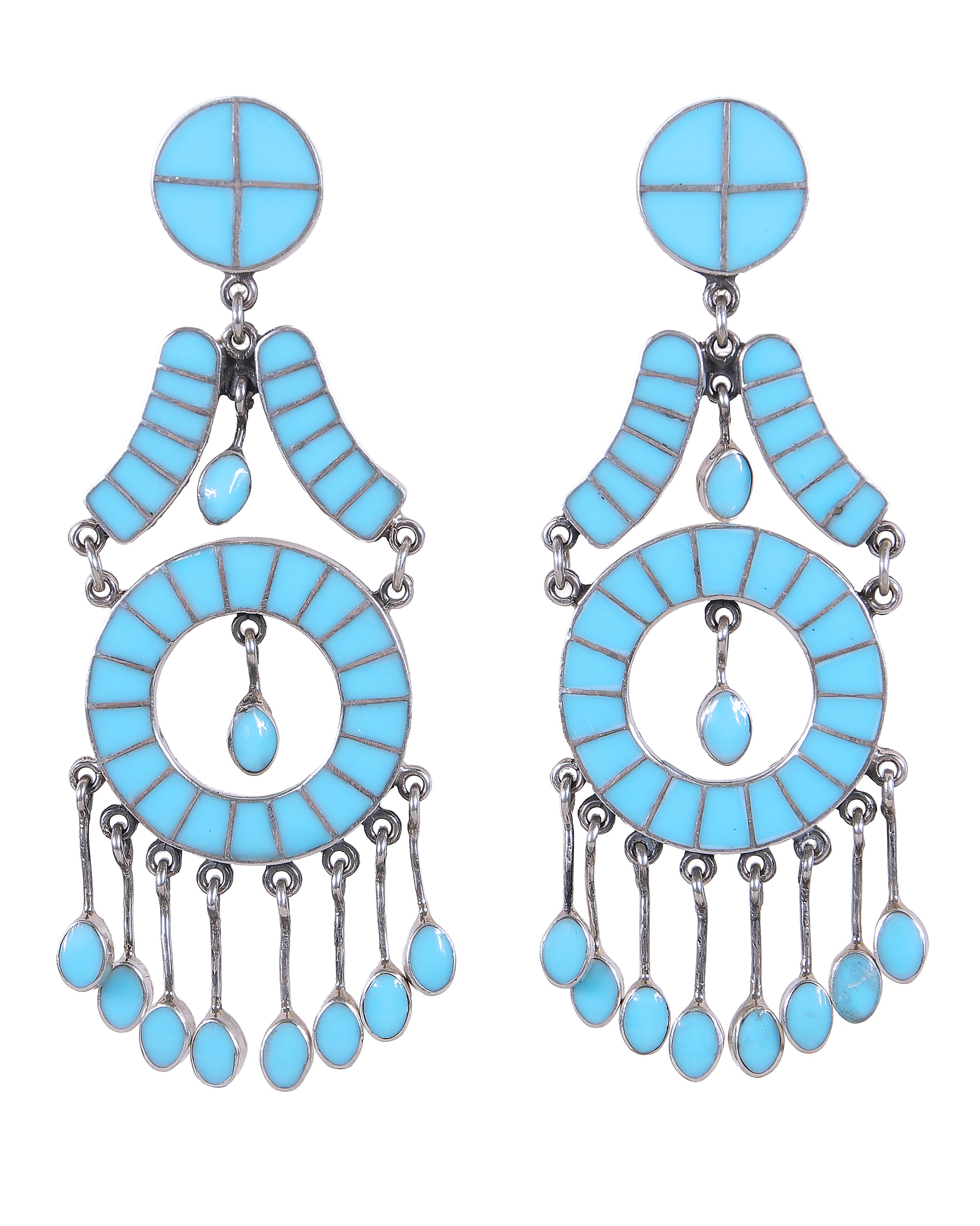 Dream Catcher Turquoise Inlay Dangle Earrings