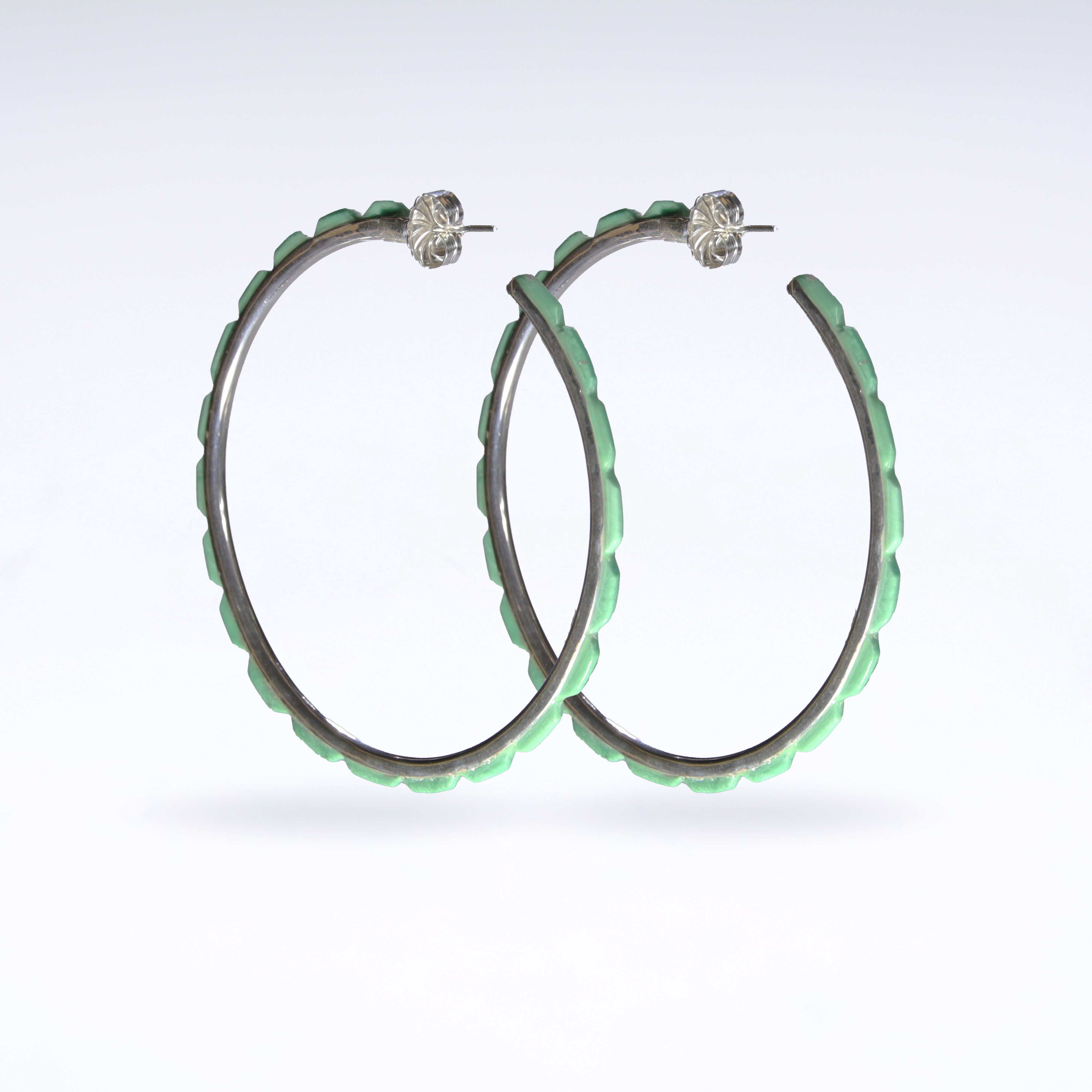 Cobbled Sea Green Turquoise Hoop Earrings