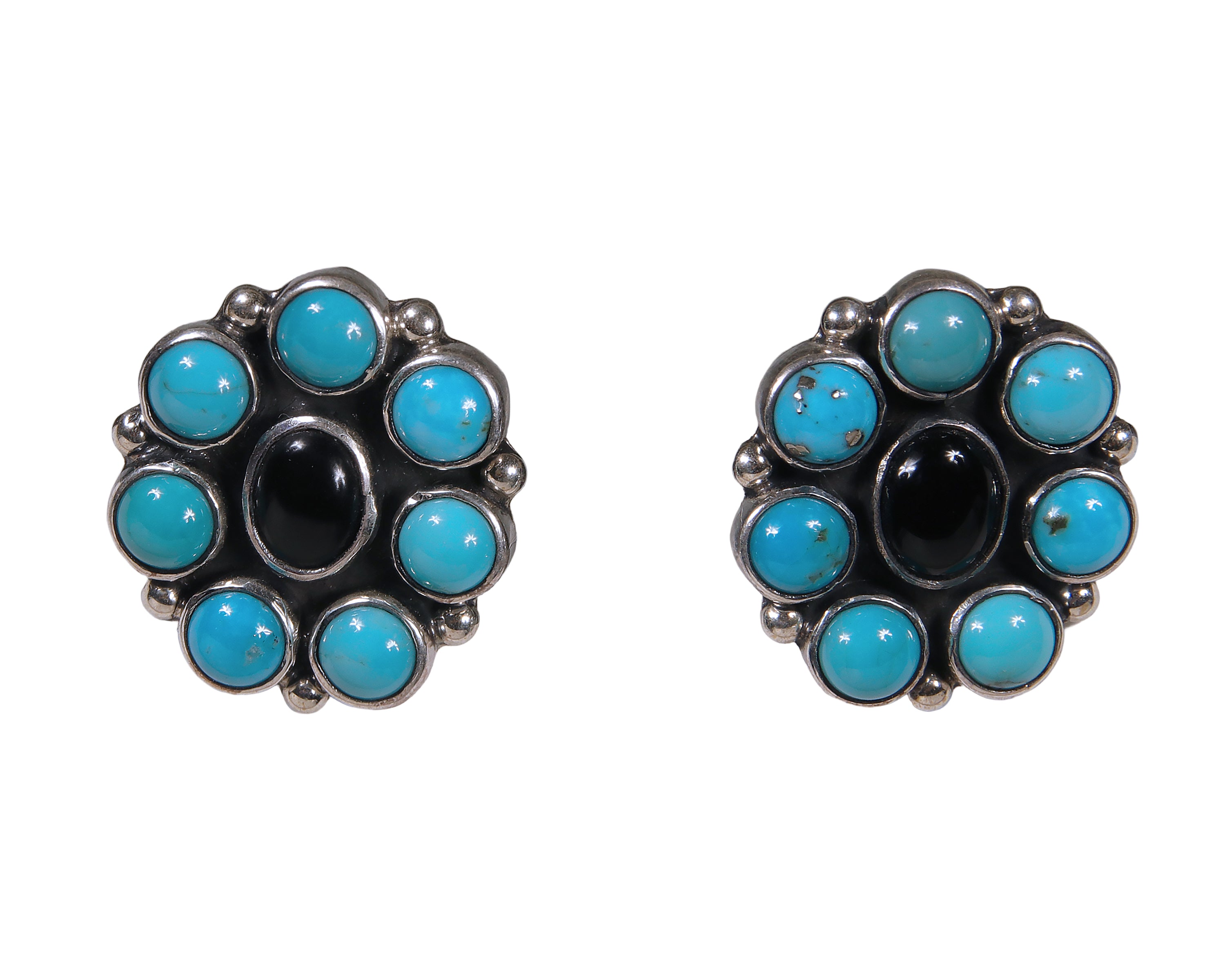 Turquoise and Onyx Simple Cluster Earrings