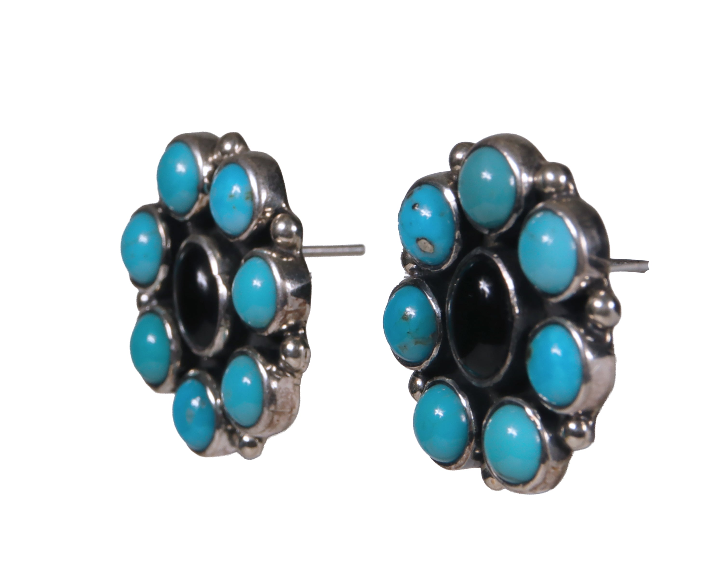 Turquoise and Onyx Simple Cluster Earrings