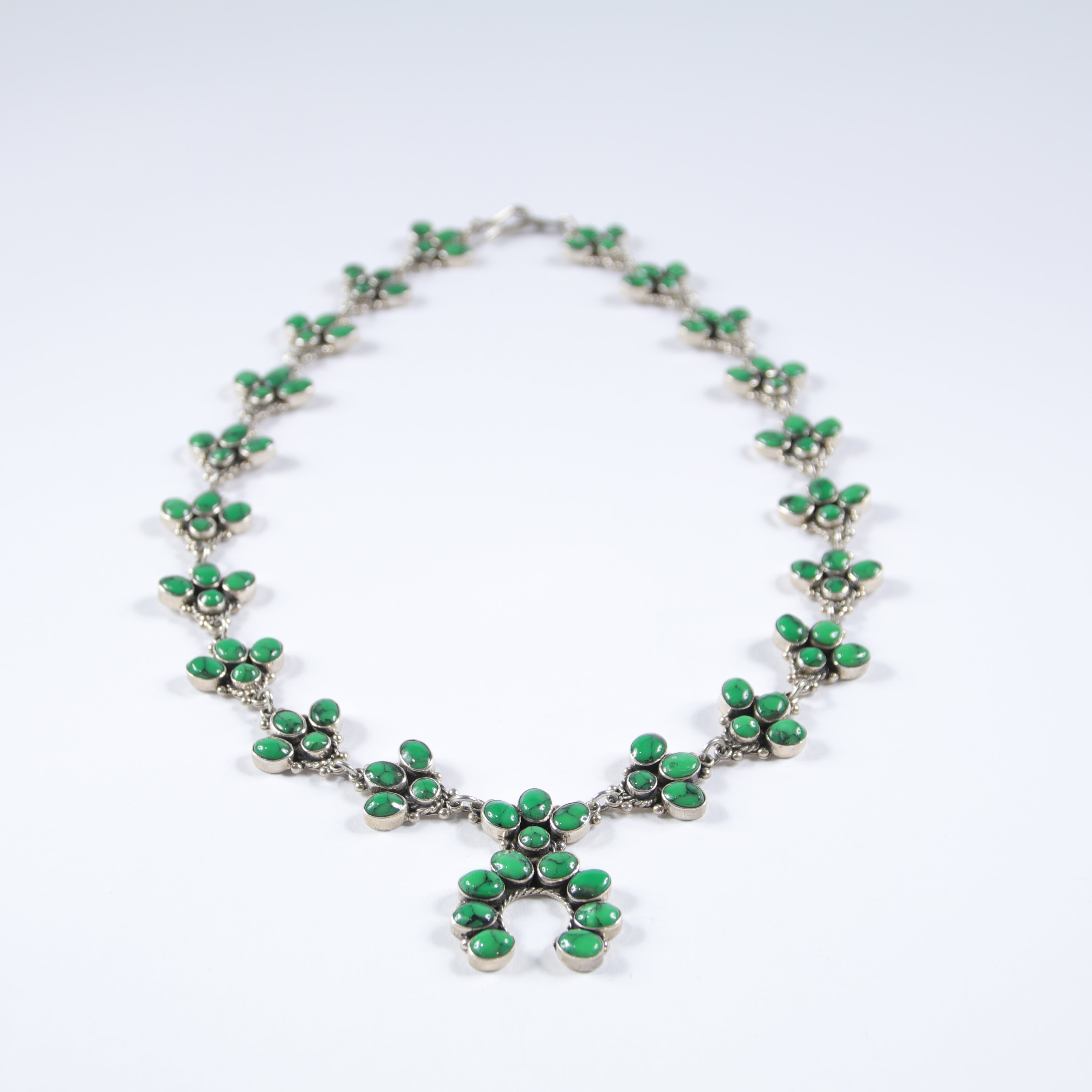 Carico Lake Green Turquoise Mini Squash Blossom Necklace