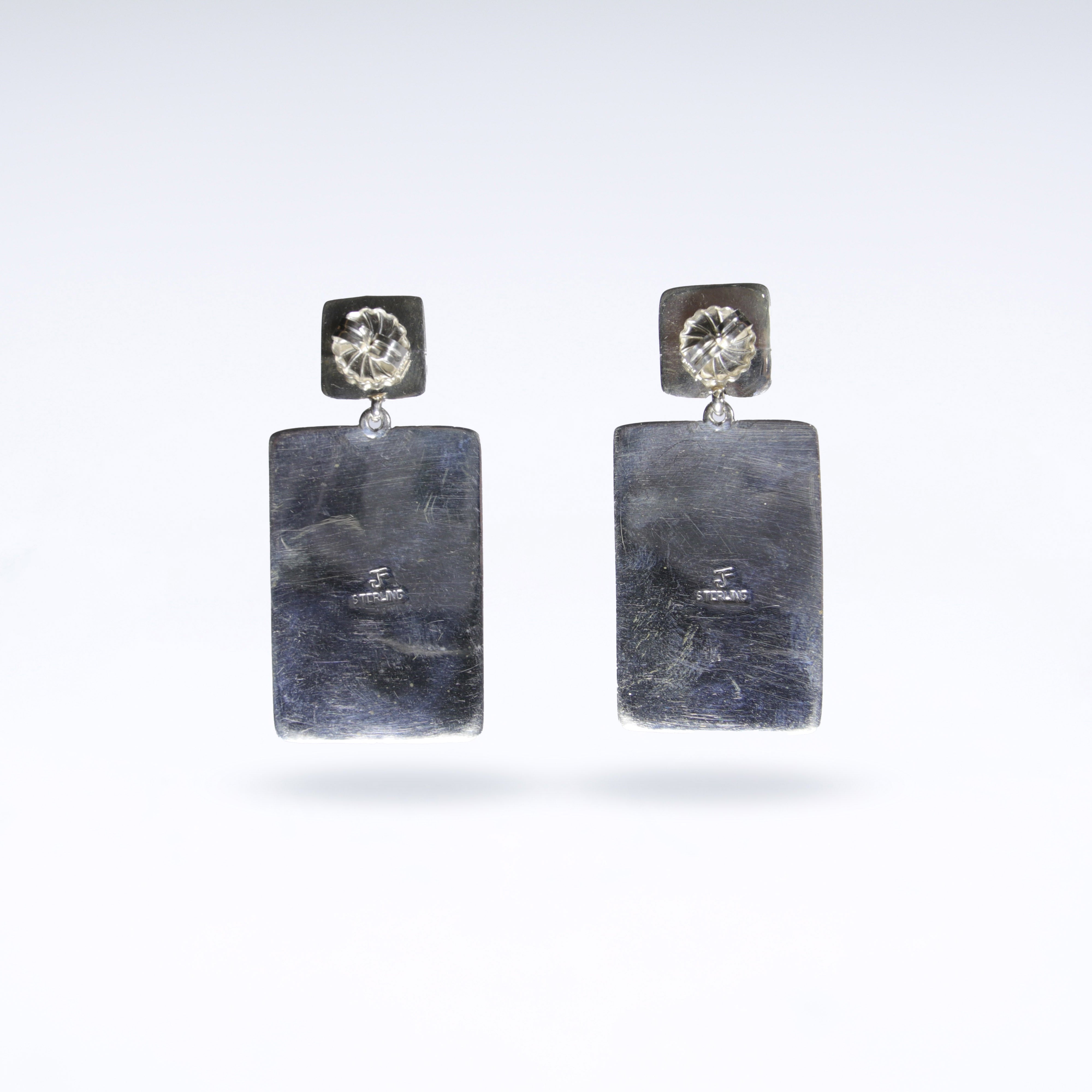 Deep Orange Spiny Oyster Shell + Turquoise Rectangle Earrings