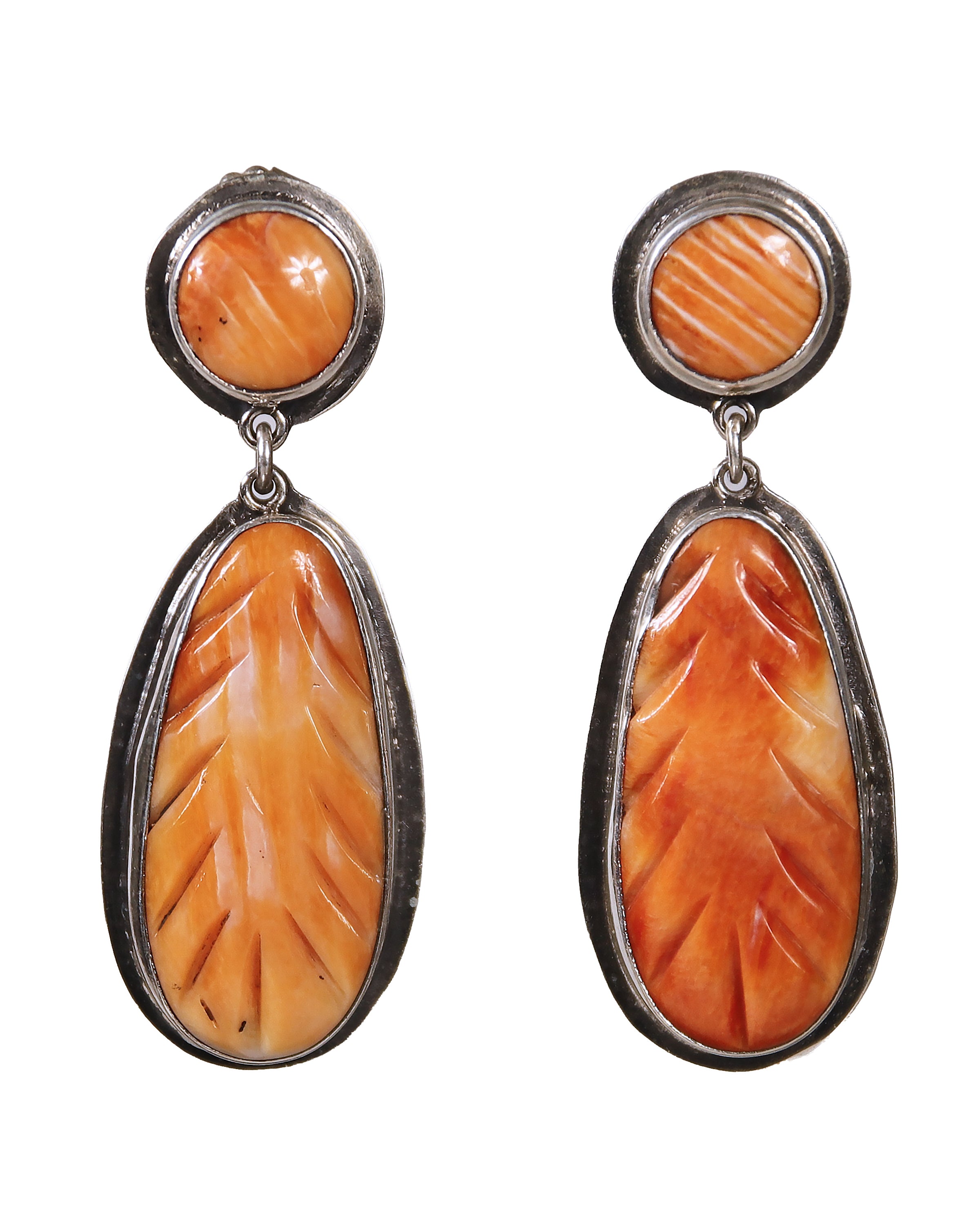 Distinctively-Carved Spiny Oyster Shell Earrings