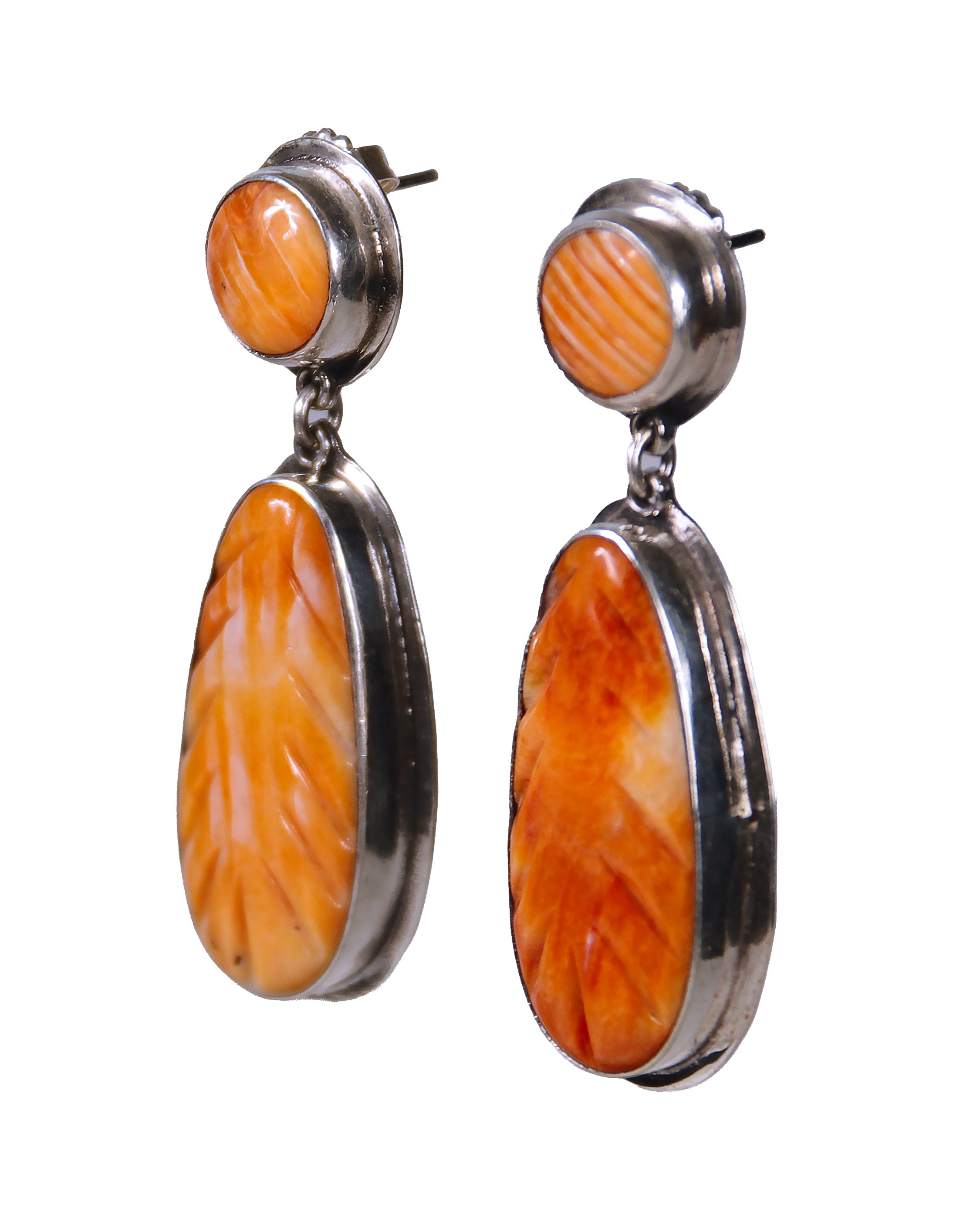 Distinctively-Carved Spiny Oyster Shell Earrings