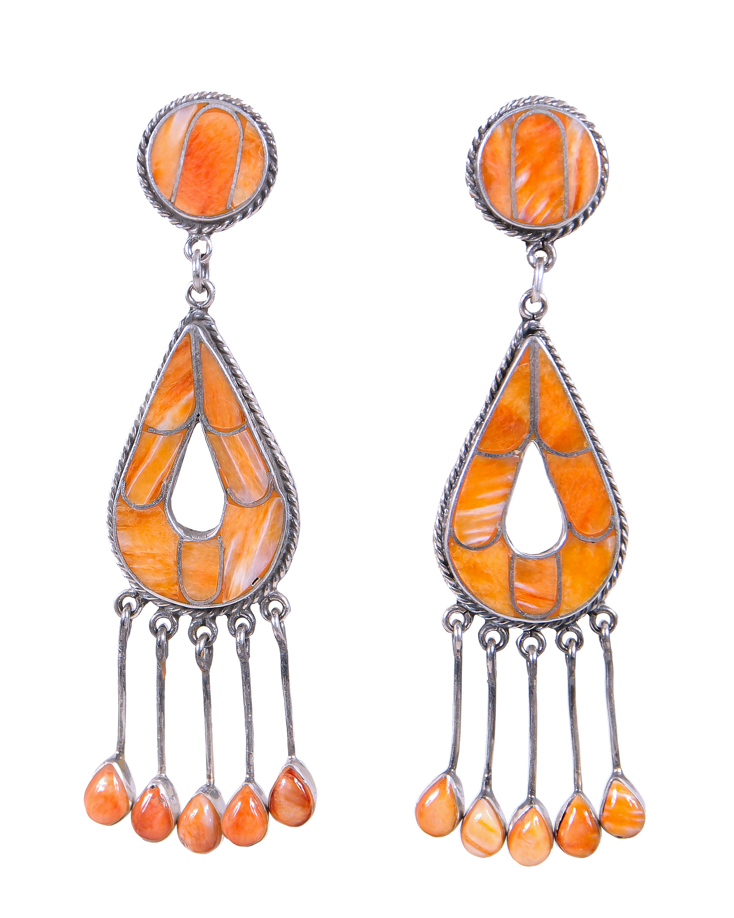 Gorgeous Spiny Oyster Shell Inlay Dangle Earrings