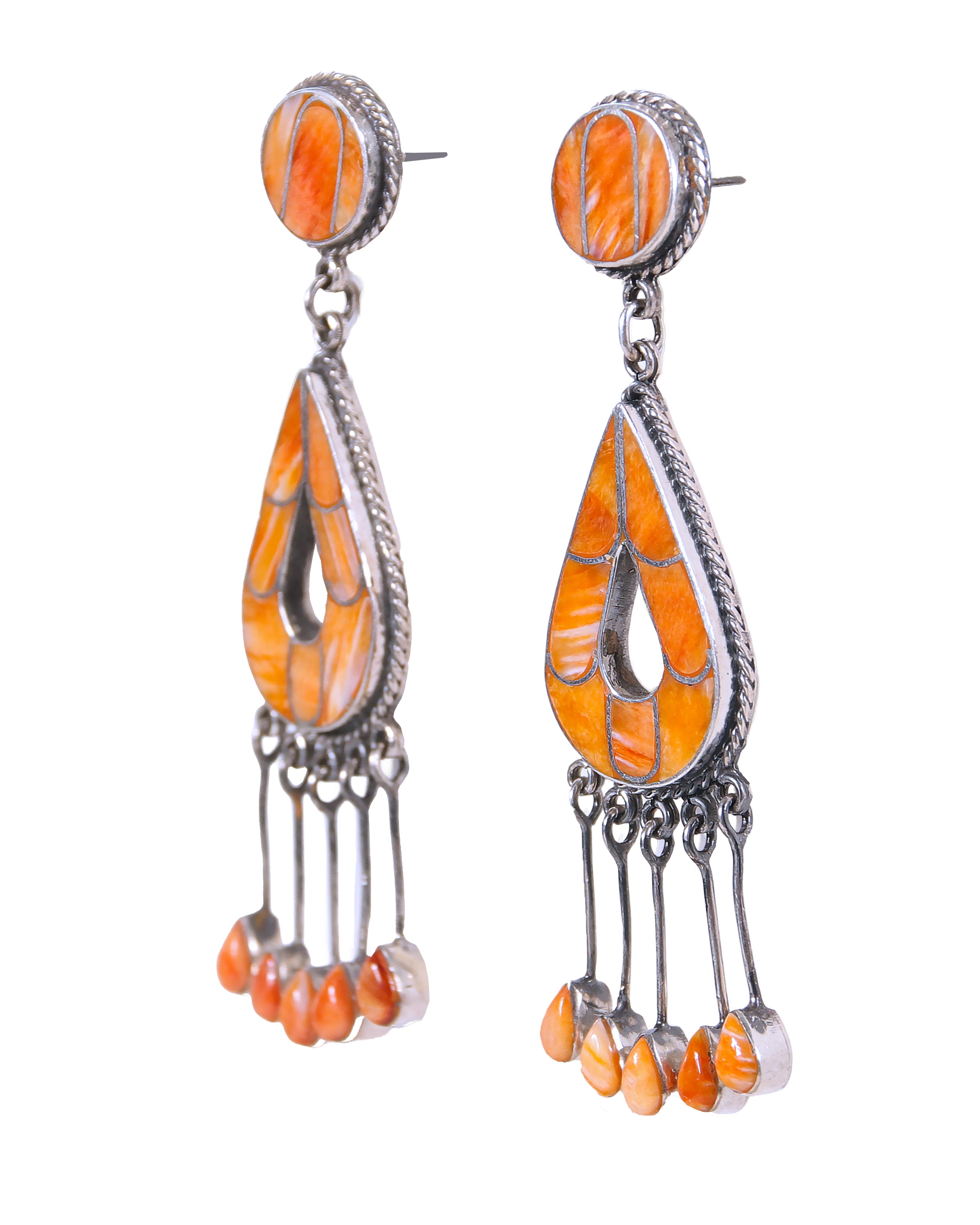 Gorgeous Spiny Oyster Shell Inlay Dangle Earrings