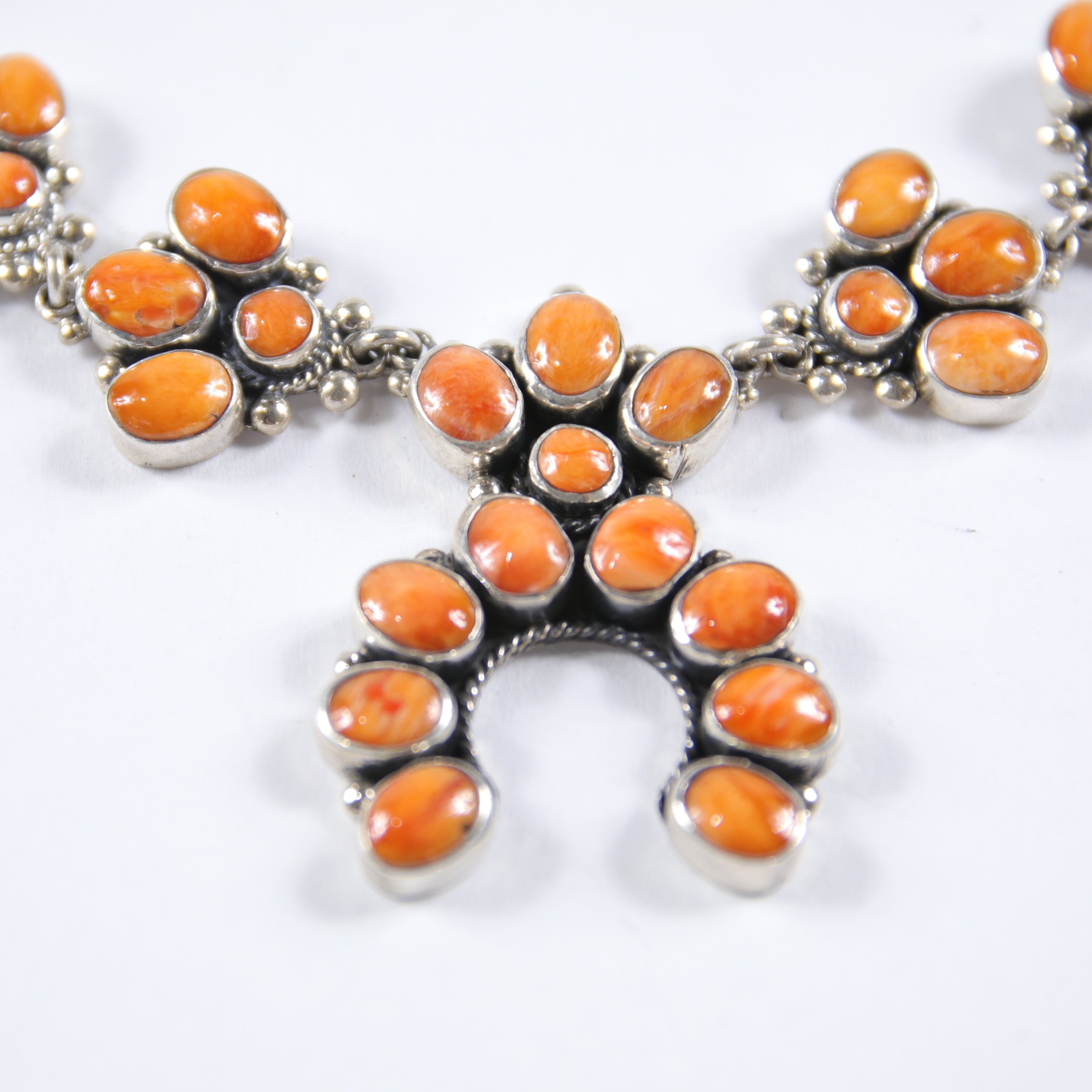 Orange Spiny Oyster Shell Squash Blossom Necklace