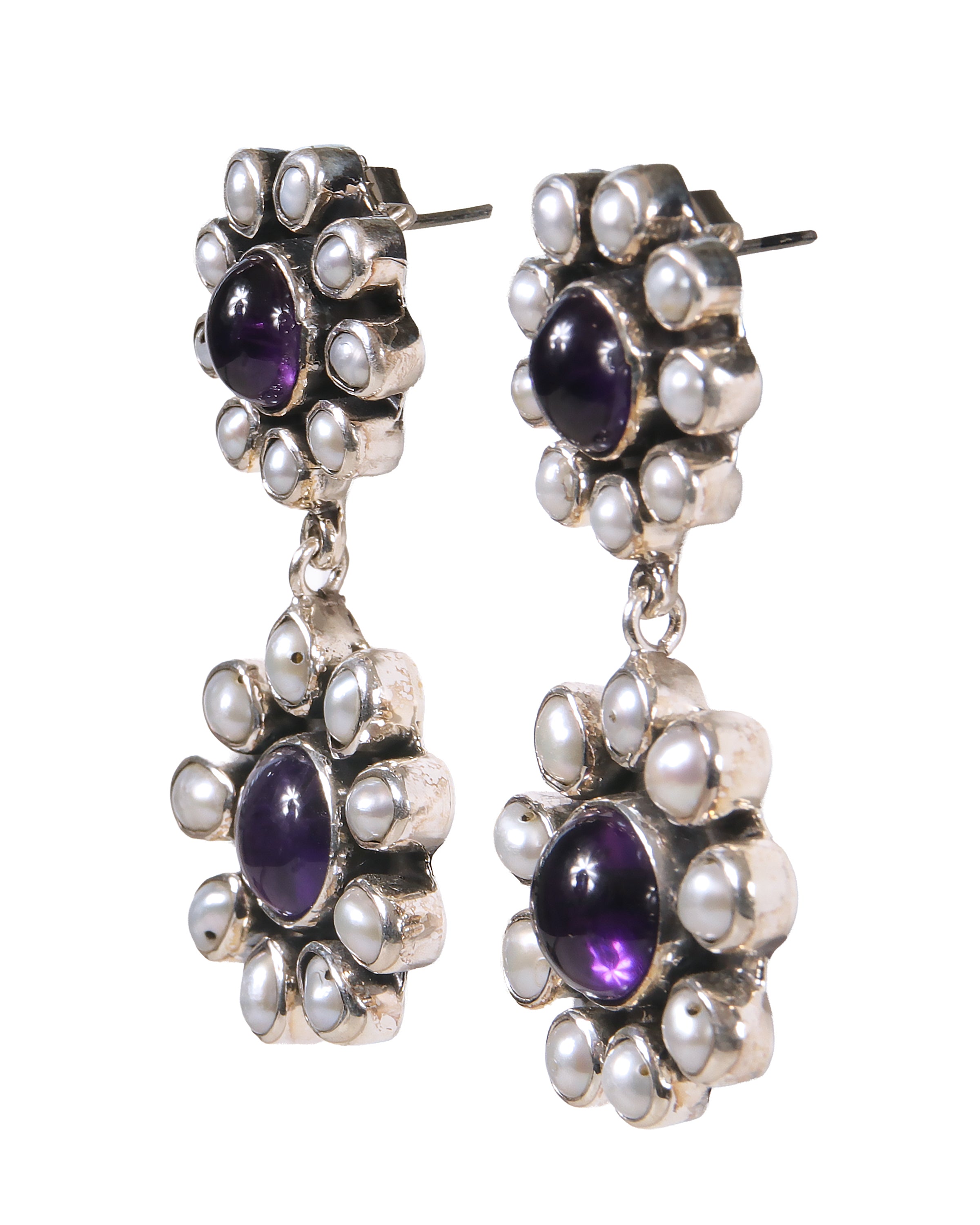Amethyst and Pearl Dangle Earrings