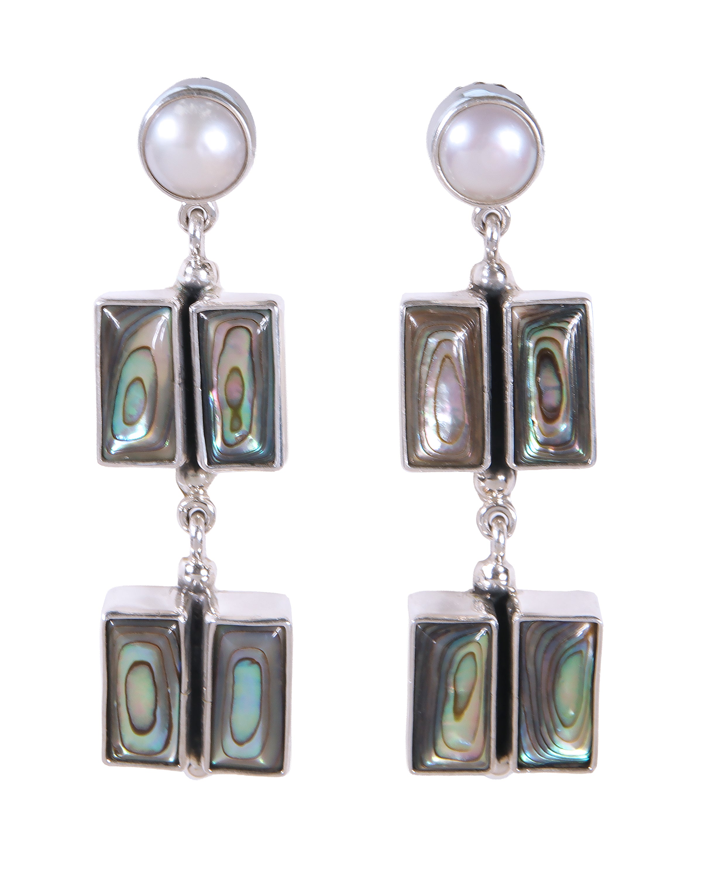 Fresh water Pearl and Abalone Dangle Earrings
