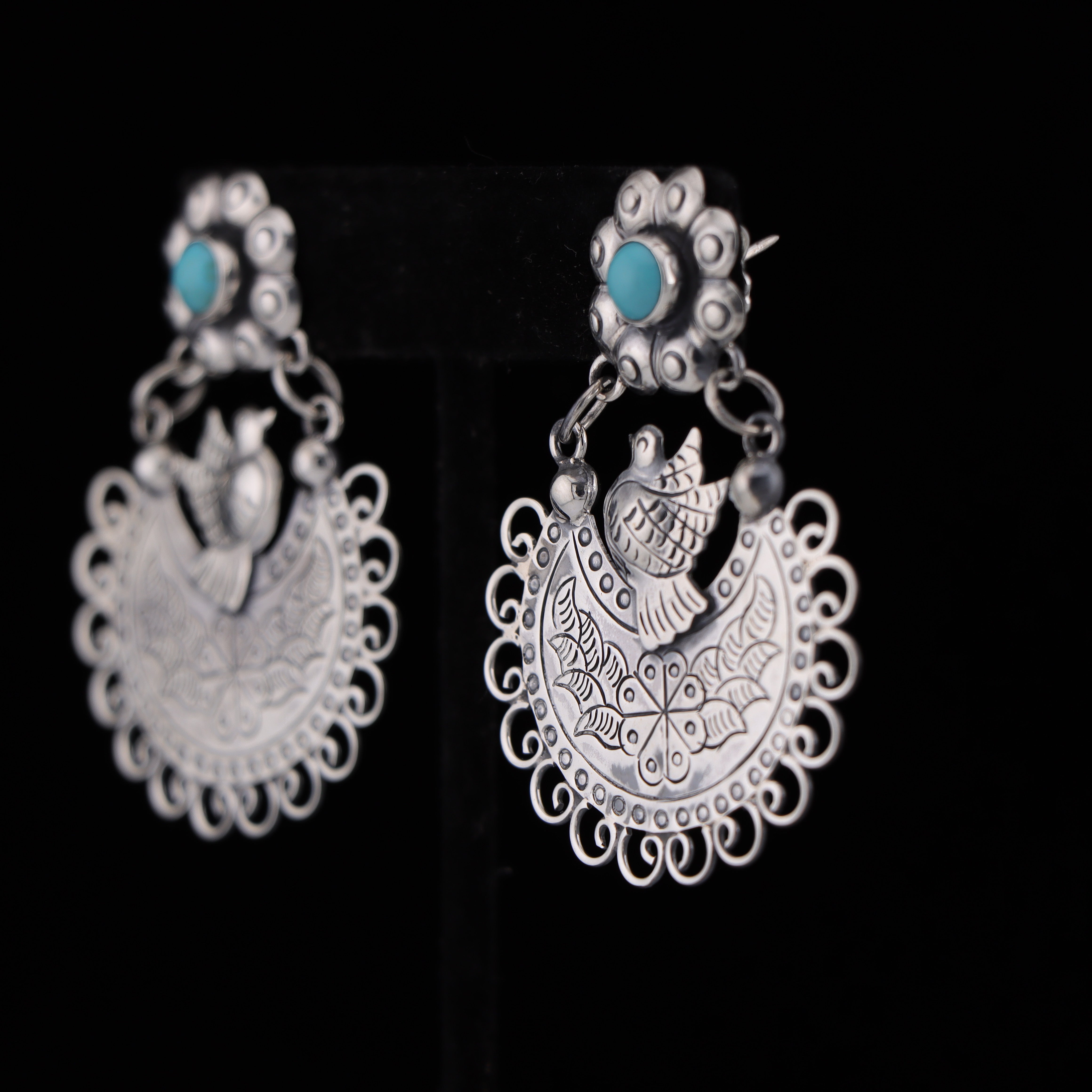 Doves and Flowers with Turquoise Earrings